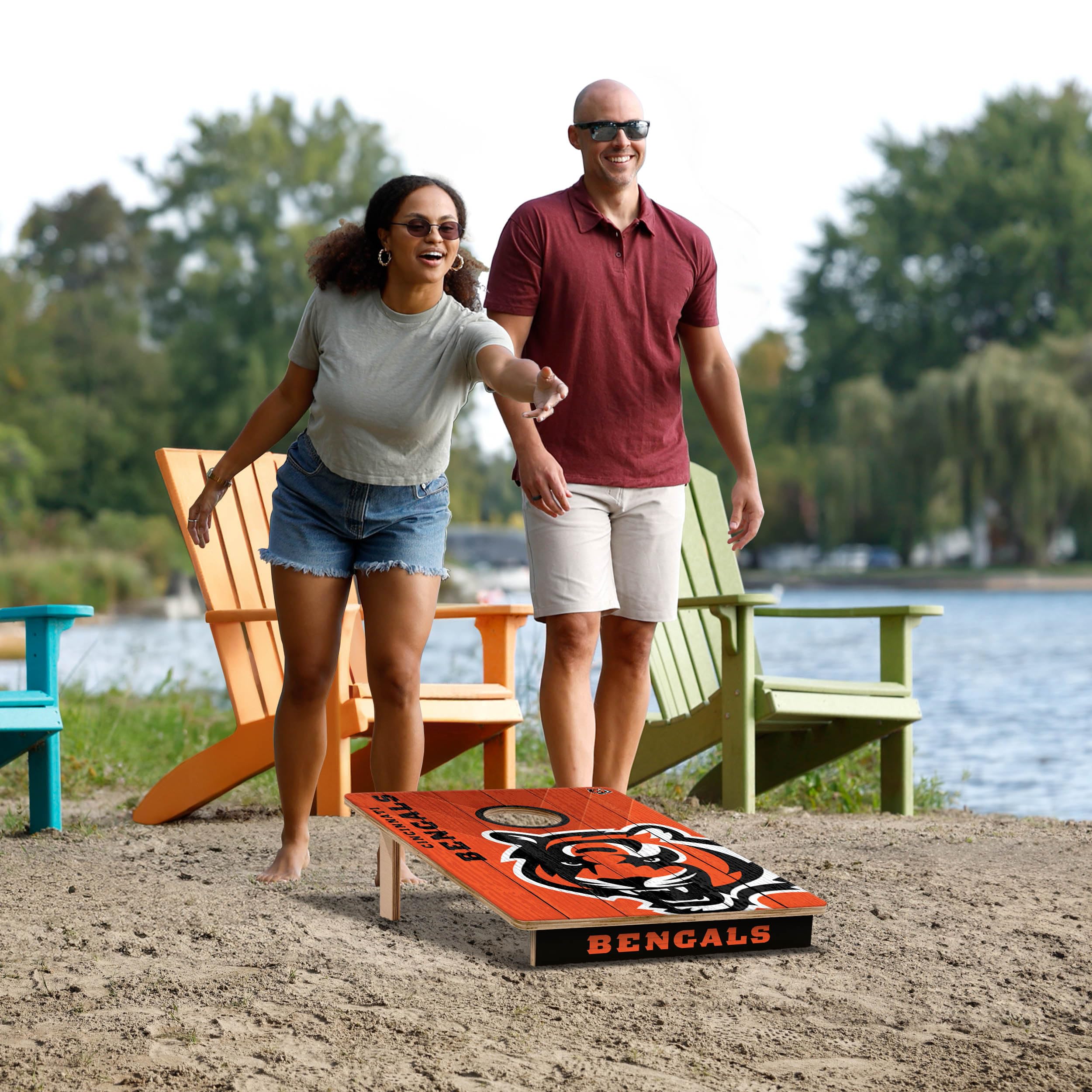 NFL Cincinnati Bengals 2' x 3' Wood Cornhole Game Set with Official Team Logo Bags - Perfect for Tailgating, Backyard Parties & Game Day Fun