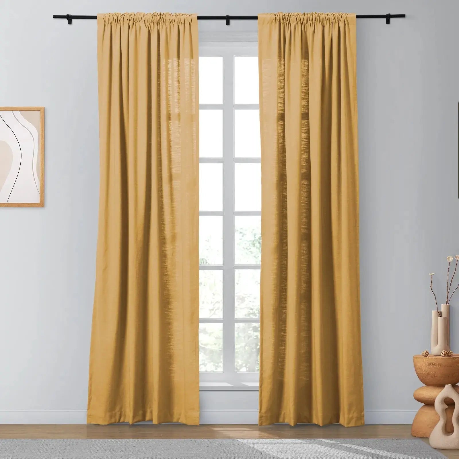 Isabella Heavyweight Cotton Blackout Curtains - Soft Top Thermal Insulated Drapes for Living Room & Bedroom - Noise Reducing & Energy Saving Window Treatments