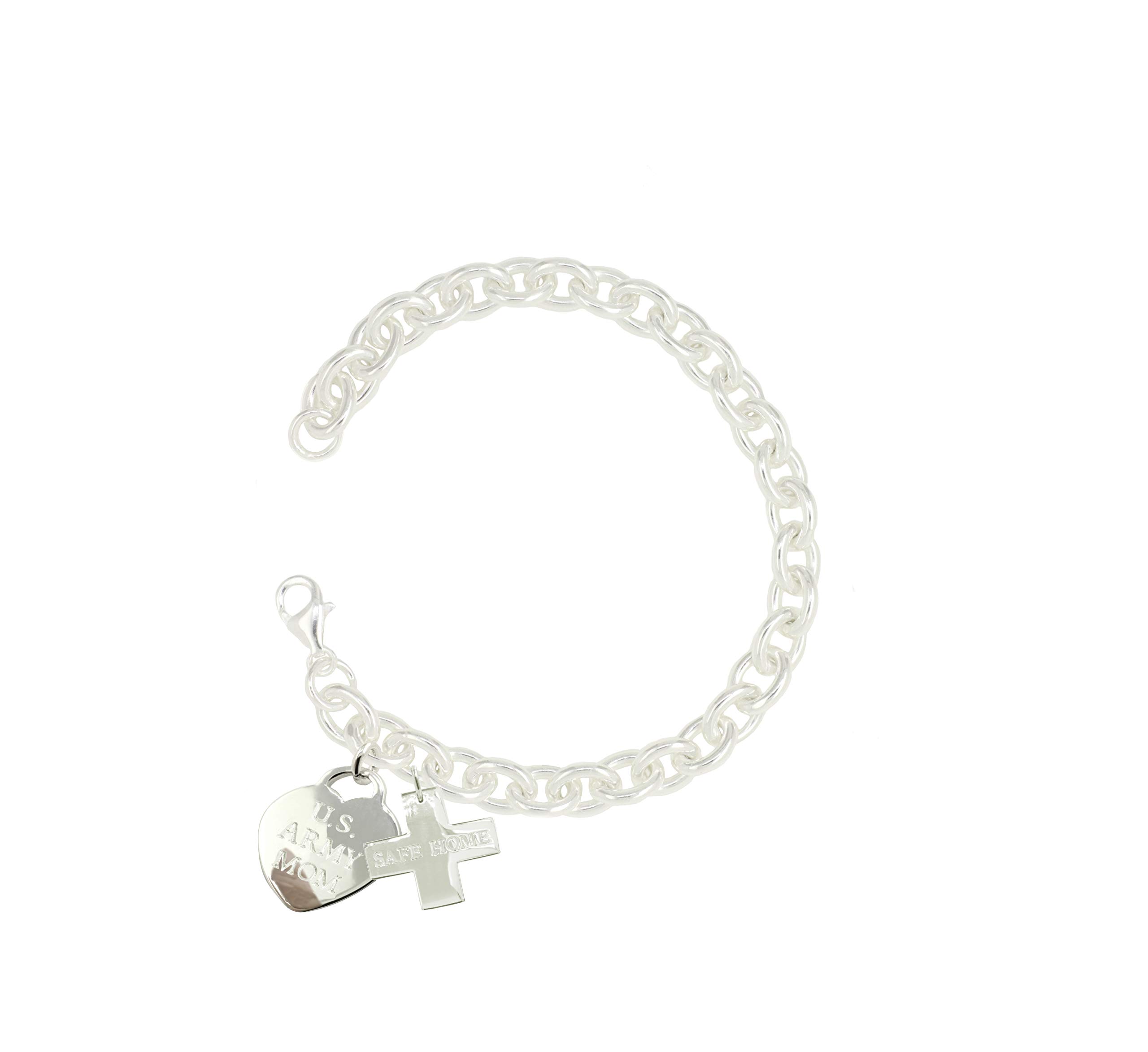 Sterling Silver Army Mom Bracelet - Military Support Jewelry for Proud Moms - Perfect for Deployment, Homecoming & Everyday Wear