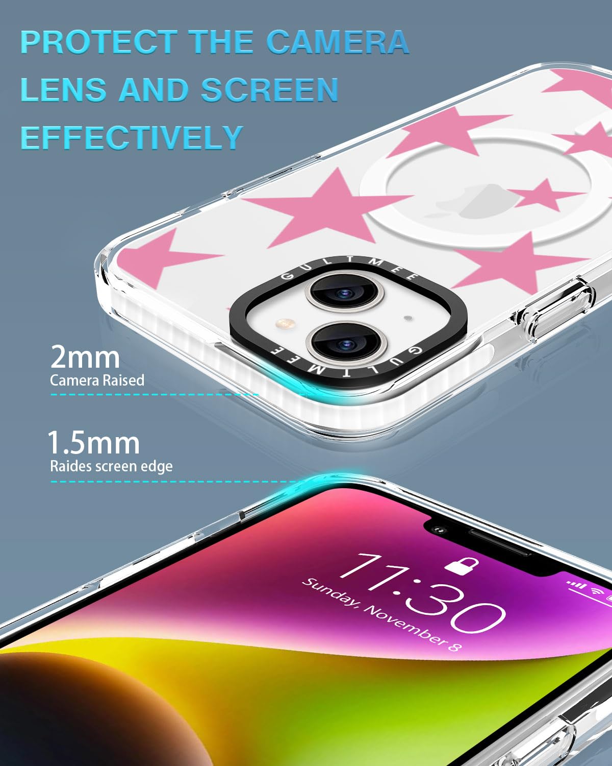 Magnetic Shockproof iPhone 13/14 Case with Cute Pink Stars Print - Slim Protective Cover Compatible with MagSafe | Military-Grade Drop Tested | Perfect for Women & Girls | Ideal for Everyday Use, Work & Travel (Fits iPhone 13/14 6.1 Inch)