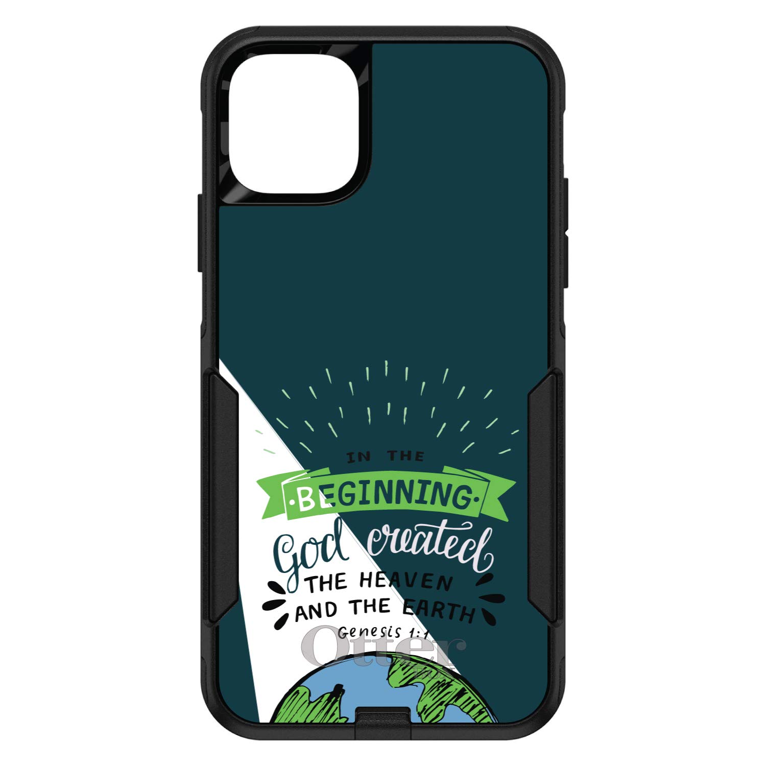 DistinctInk iPhone 11 Case (6.1 Inch) - Durable Protective Cover Compatible with OtterBox Commuter - Genesis 1:1 Bible Verse Design - Perfect for Daily Use, Work & Travel