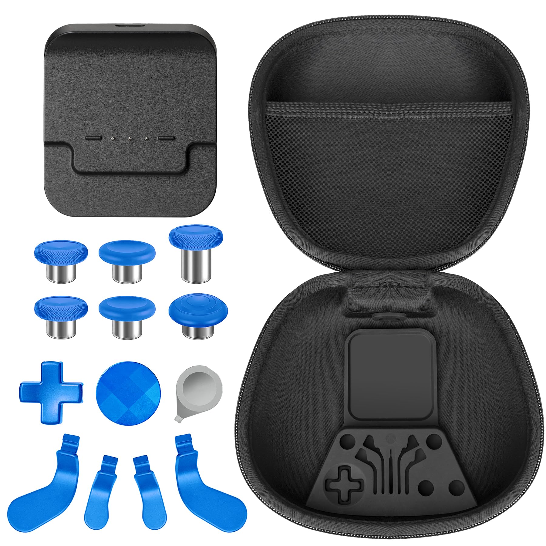 Sedicoca Xbox Elite Wireless Controller Series 2 Complete Component Pack - Includes Carrying Case, Dock, 4 Paddles, 2 D-Pads, 6 Thumbsticks & Tool - Replacement Parts for Xbox One Elite Series 2 Core (Blue) - Perfect for Gaming, Travel & Controller Customization
