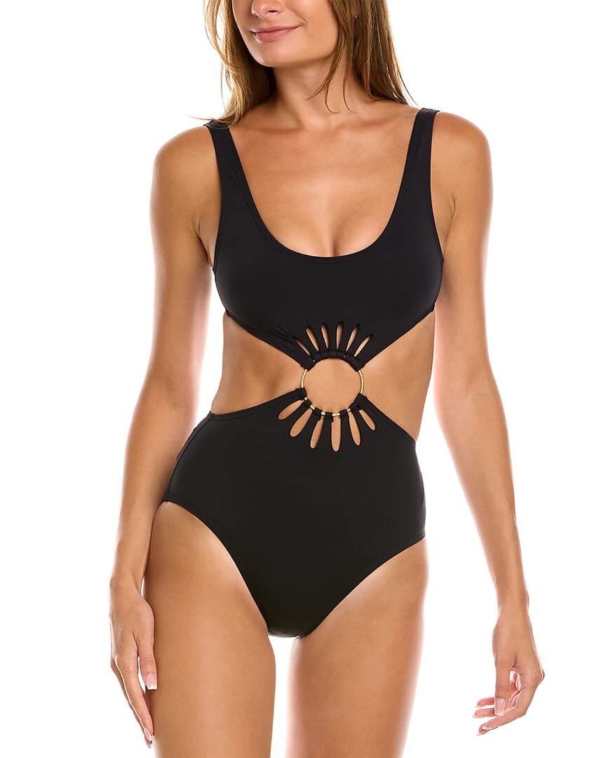 Vince Camuto Serengeti Shades Logo Ring Cutout Scoop One-Piece Swimsuit - Stylish Women's Bathing Suit for Beach, Pool & Summer Vacations
