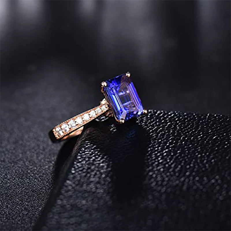 Exquisite 14K Rose Gold Tanzanite & Diamond Ring for Women | Elegant Wedding, Engagement & Anniversary Jewelry Gift