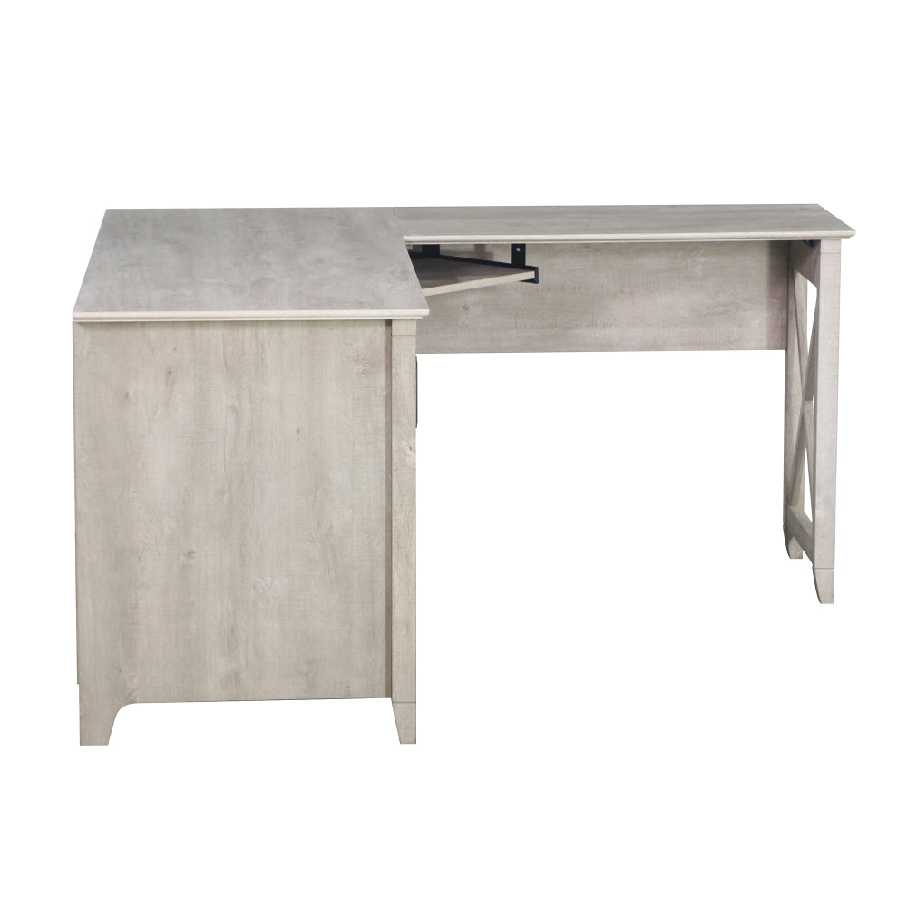 L-Shaped Executive Computer Desk for Home Office - Washed Gray Finish, Perfect for Small Spaces & Modern Workstations