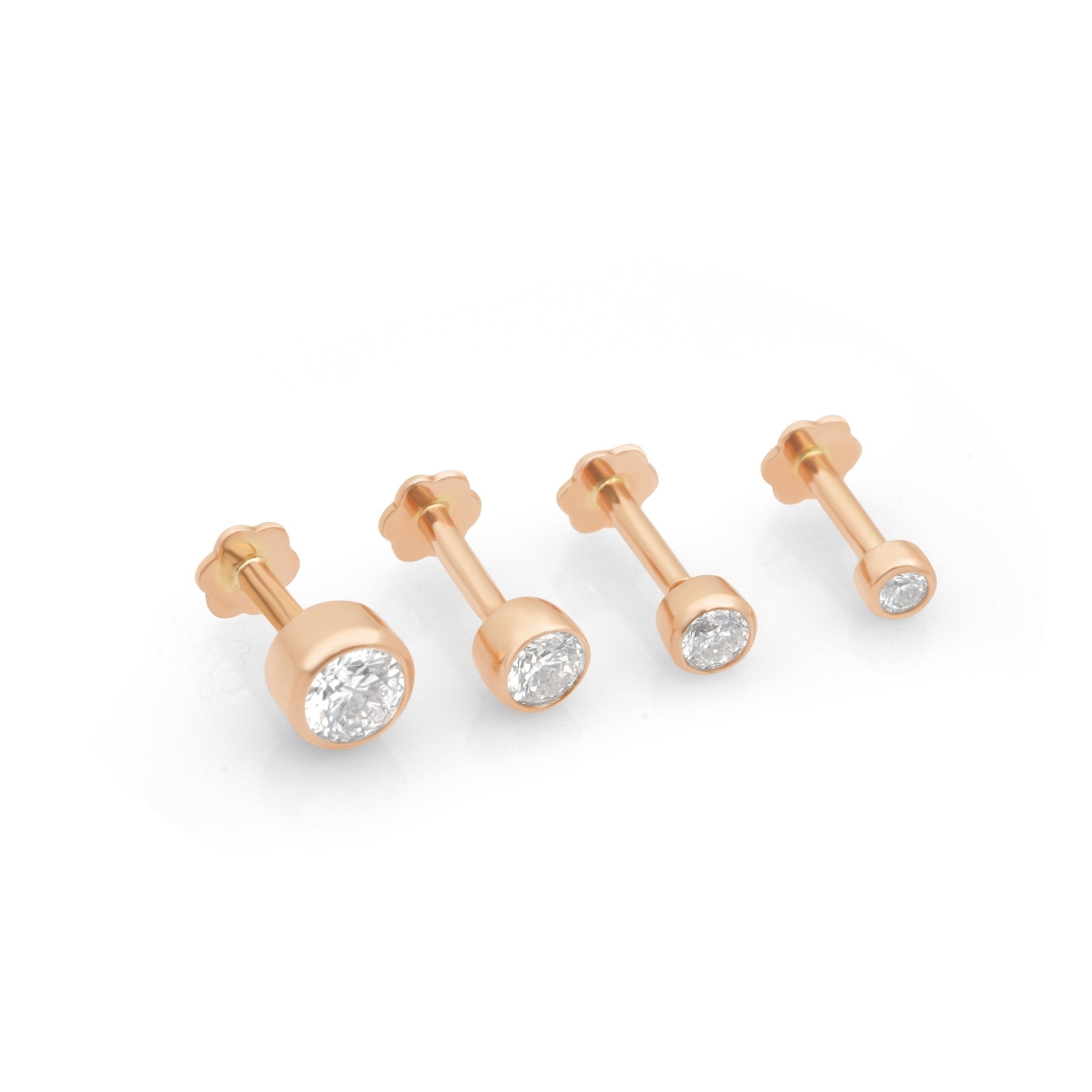 14K Rose Gold Round Diamond Bezel Set Flat Back Stud Earrings - Perfect for Weddings, Parties & Everyday Elegance