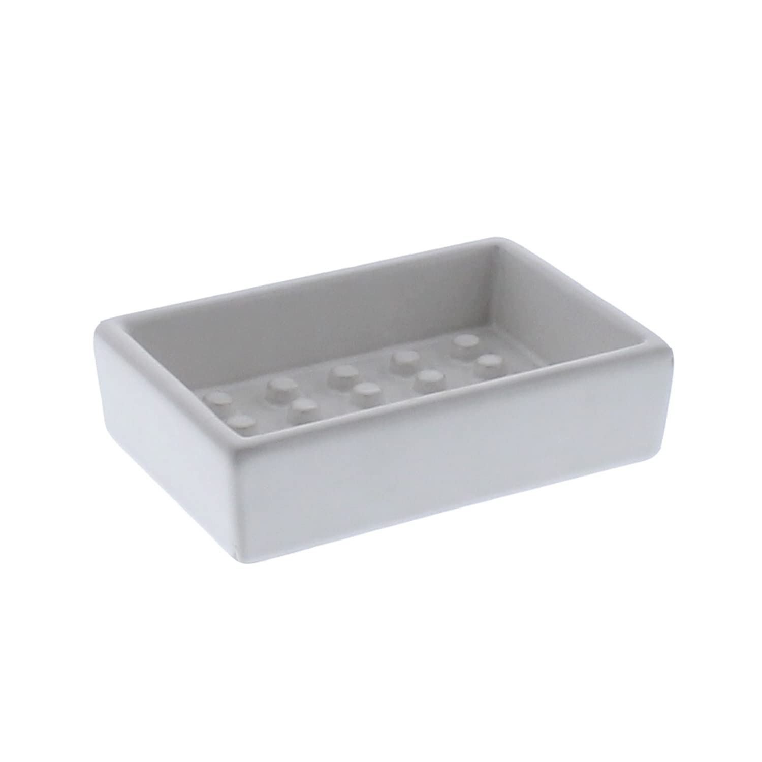 HomArt Rectangle Raised Peg Soap Dish - Ceramic Bathroom Organizer in Matte White | Perfect for Showers, Sinks & Vanity Countertops