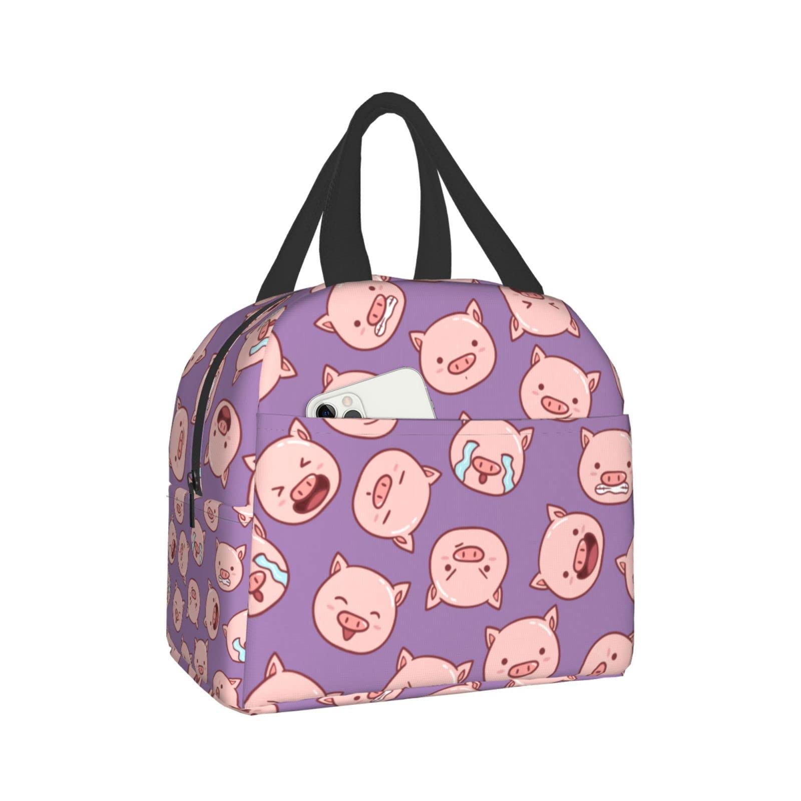 Insulated Waterproof Pink Pigs Lunch Bag - Reusable Kawaii Lunch Box for Women, Men & Teens - Perfect for Office, Work, School, Home & Picnic