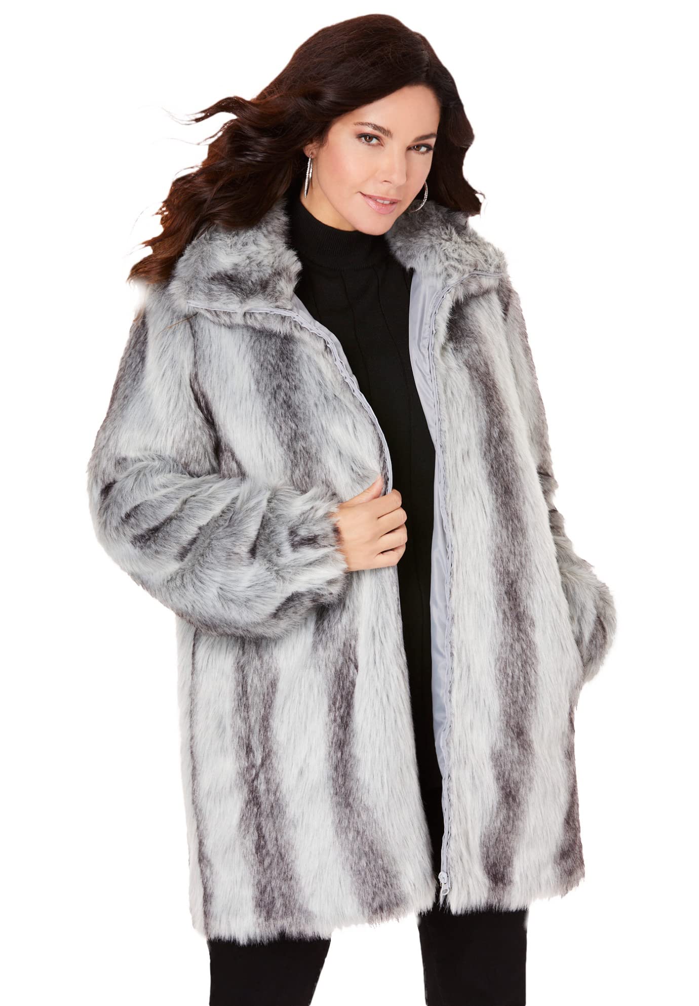 Roaman's Women's Plus Size Short Faux Fur Coat - Warm Winter Jacket for Curvy Women - Perfect for Holiday Parties & Outdoor Activities