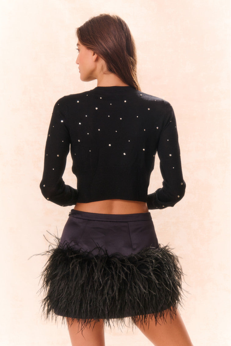 Viviette Feather Mini Skirt for Women - Black Fluffy Party Skirt | Perfect for Night Out, Club Wear, and Festival Outfits