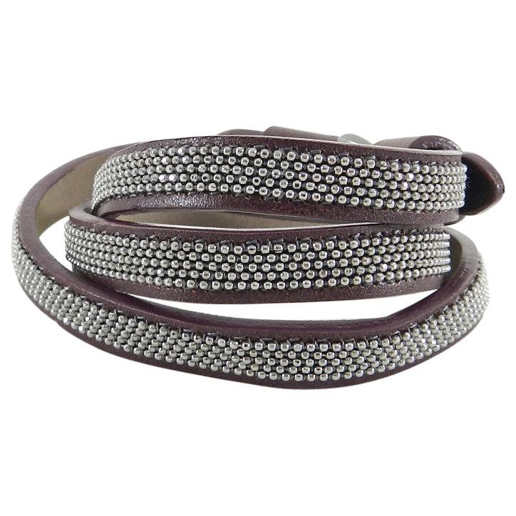 Brunello Cucinelli Burgundy Leather Beaded Wrap Bracelet for Women - Handmade Luxury Adjustable Wristband - Perfect for Gifts, Parties & Everyday Elegance