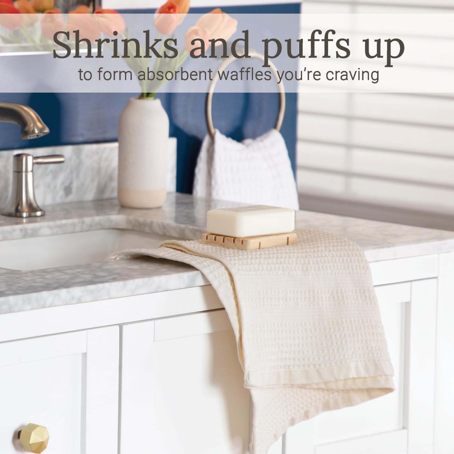 Premium GILDEN TREE 100% Cotton Waffle Hand Towels - Ultra Absorbent & Quick Dry Bathroom Towels (Set of 2) | Soft, Lint-Free & Durable for Kitchen, Guest Bath & Spa Use | Classic Cream Color