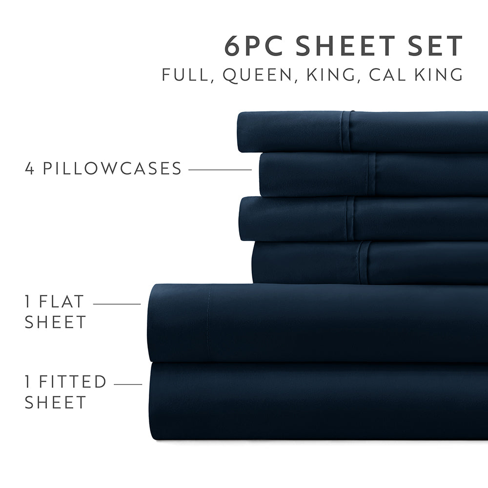6-Piece Essential Sheet Set - Soft & Breathable Bed Sheets for Queen/King Size - Perfect for Home, Hotel & Guest Room Comfort