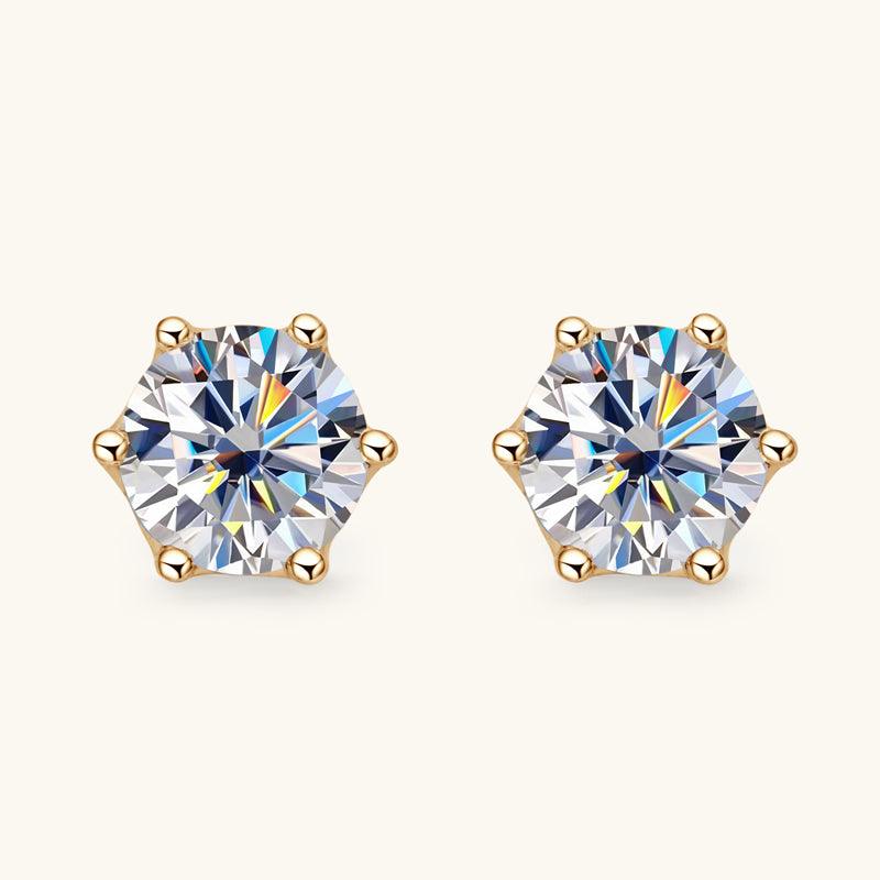 14K Gold Six Prong Moissanite Stud Earrings for Women - Durable & Hypoallergenic Diamond Alternative Jewelry for Everyday Wear, Special Occasions & Gifts