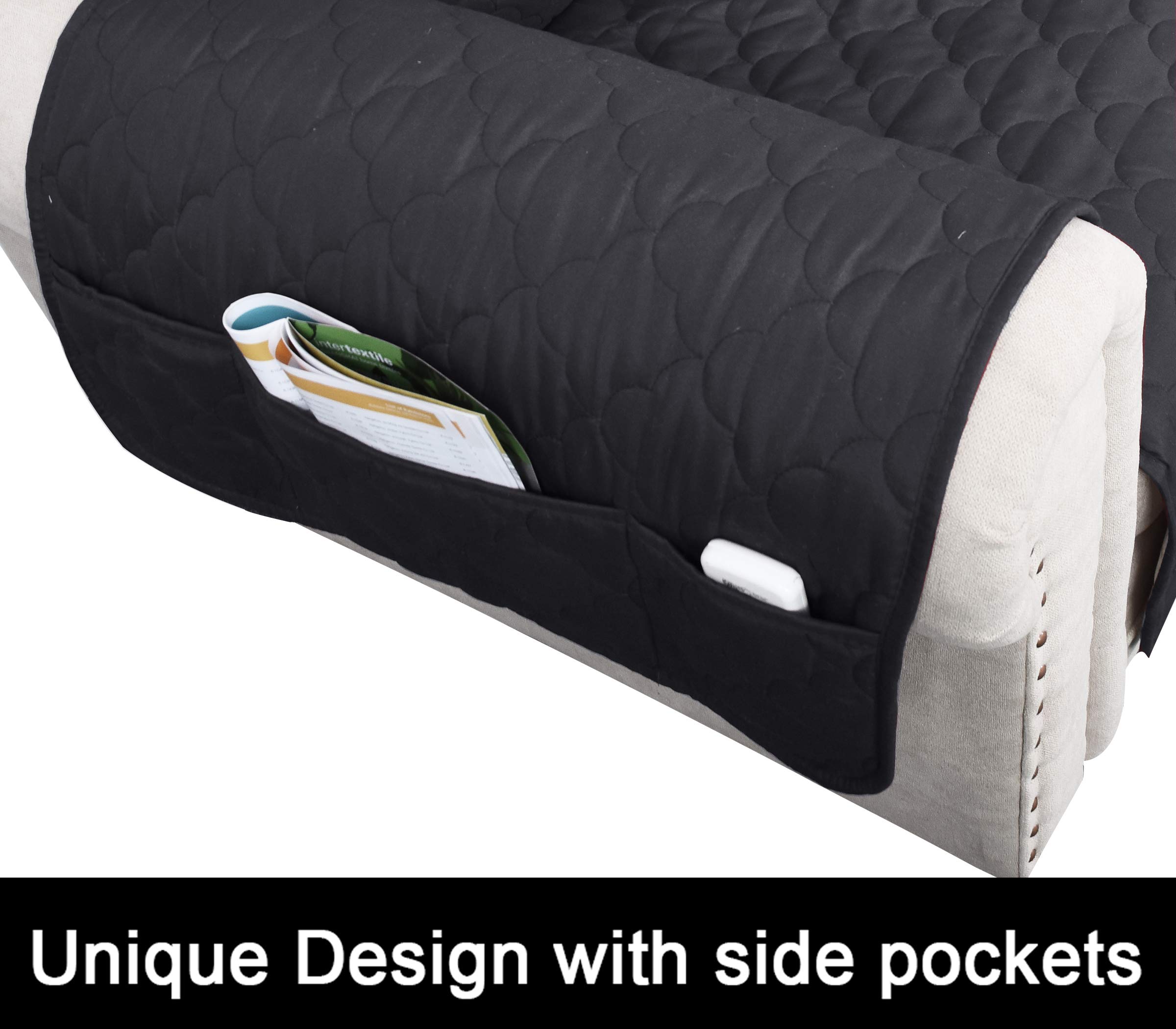 Waterproof Quilted Sofa Cover for Dogs with Side Pockets - Dark Grey Furniture Protector Slipcover (68
