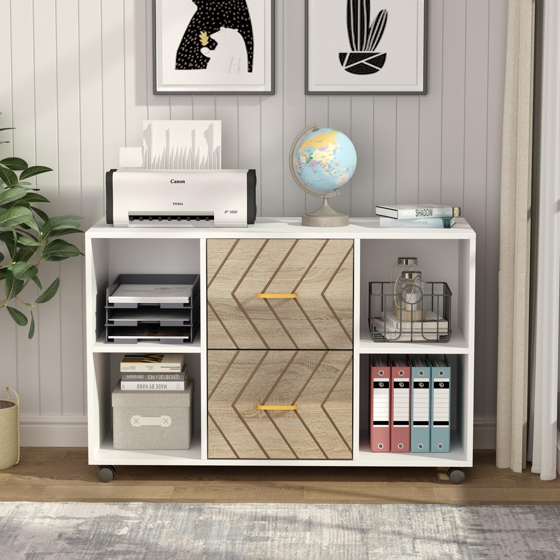 Tribesigns 2-Drawer File Cabinet - Large Mobile Lateral Filing Cabinet for Letter Size Documents | Printer Stand with Storage Shelves & Rolling Wheels | Perfect for Home Office Organization (White)
