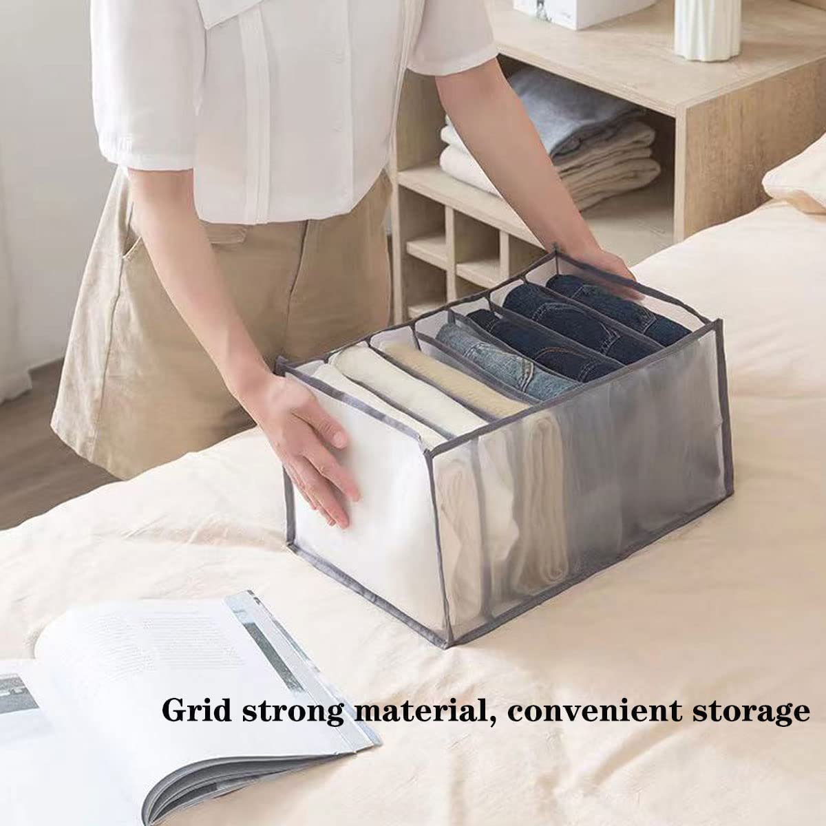 3-Piece Washable Mesh Wardrobe Organizer Set - 7 Grids & 9 Grids Foldable Closet Drawers for Jeans, Shirts, T-Shirts, Leggings | Space-Saving Clothes Storage Solution for Bedroom, Closet & Dorm Organization