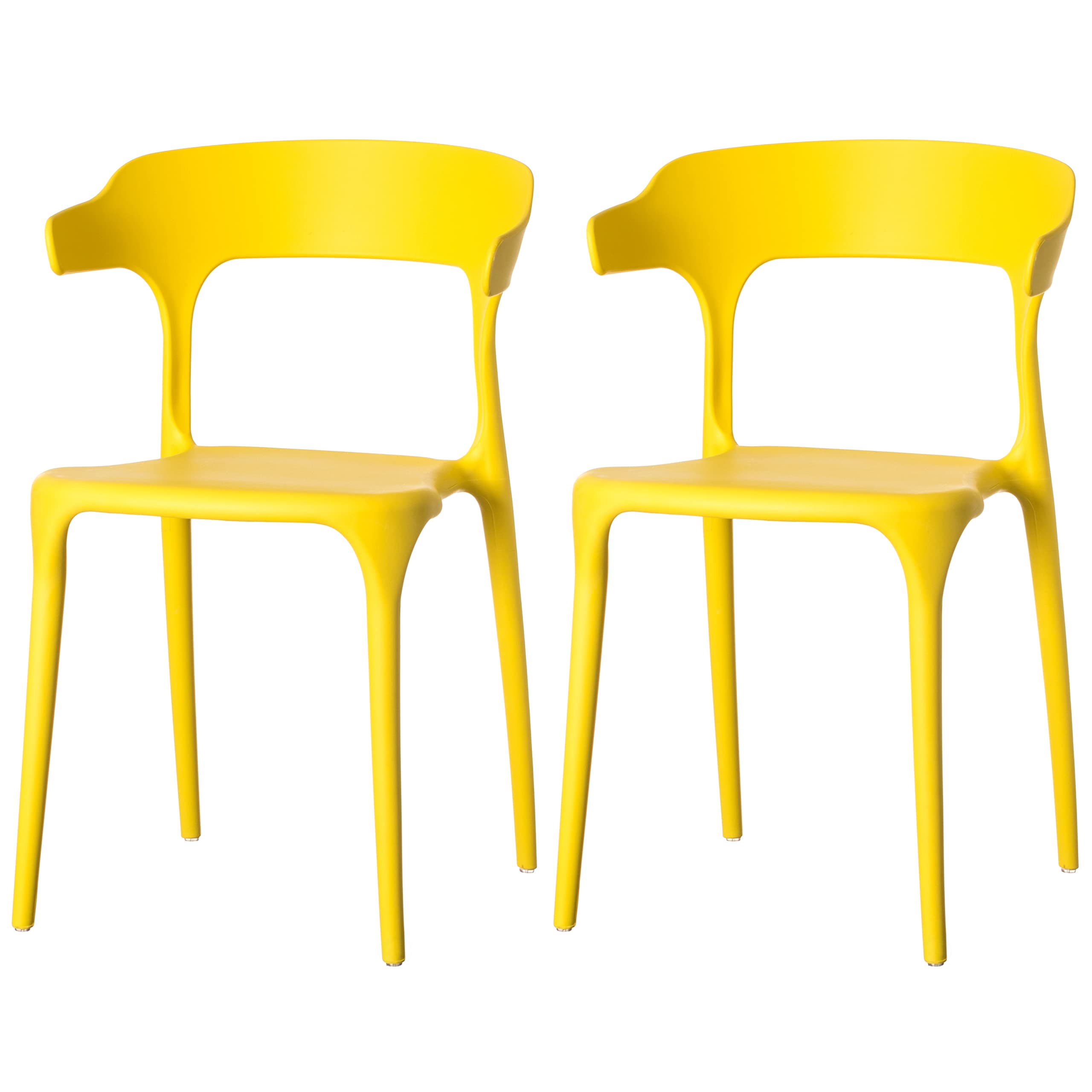 Fabulaxe Modern Plastic Outdoor Dining Chairs - Set of 2 Yellow U-Shaped Back Patio Chairs for Garden, Poolside, and Backyard Dining