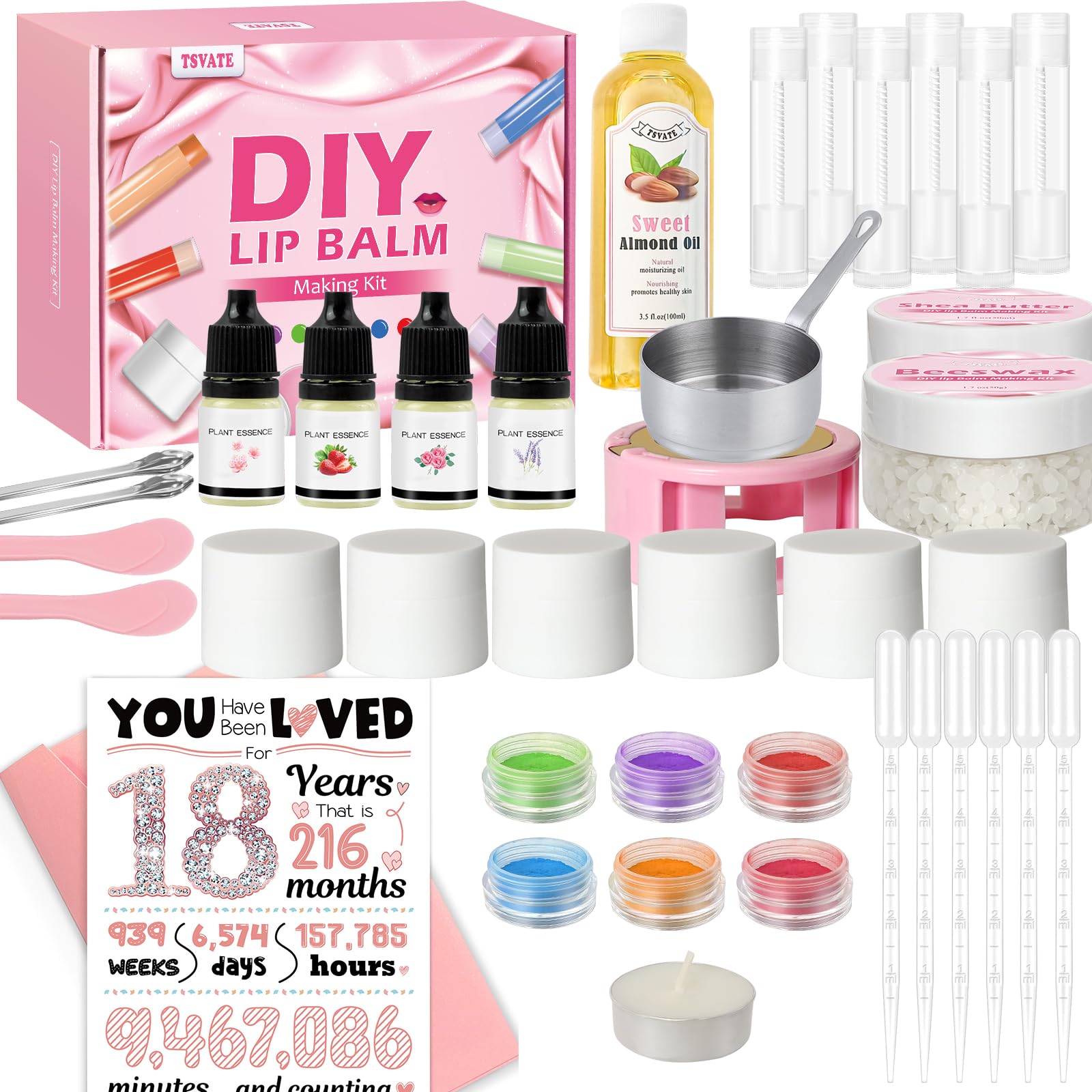 18th Birthday Gift for Girls - DIY Lip Balm Making Kit with 47Pcs Multi-Flavor & Color Lip Care Set - Creative Lip Balm Craft Kit for Teens - Perfect for Birthday Parties, Spa Days & DIY Gift Making