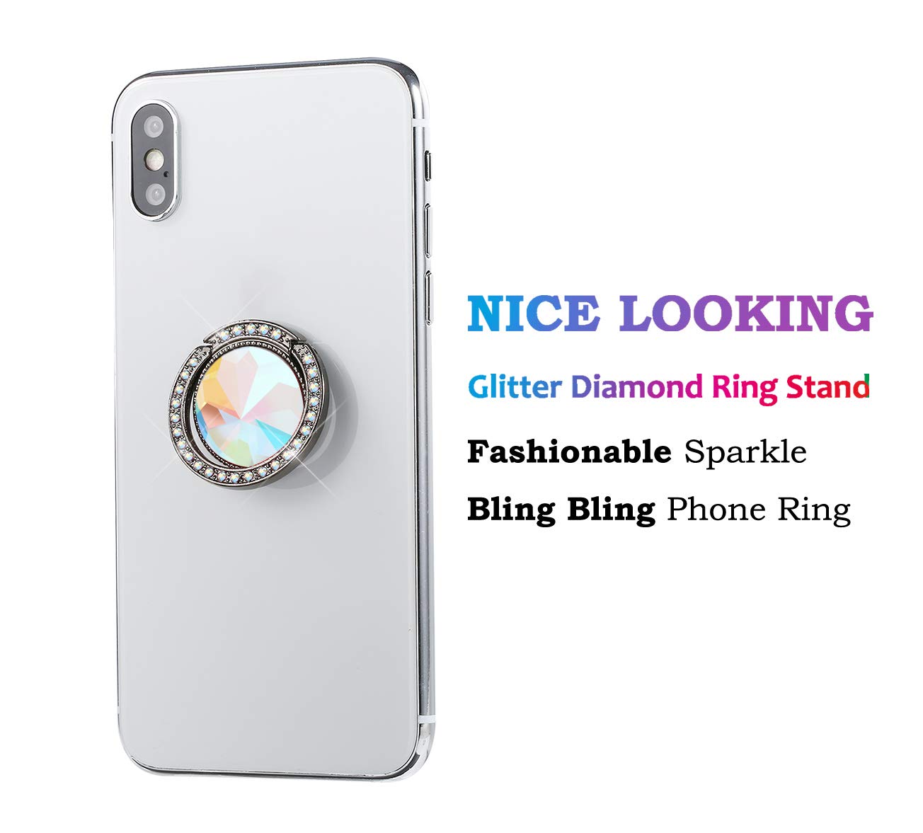 Sparkly Glitter Phone Ring Holder with Rhinestones - Bling Bling Diamond Kickstand Grip for Women - Black Crystal Cell Phone Finger Stand (Perfect for Selfies, Videos & Secure Grip)