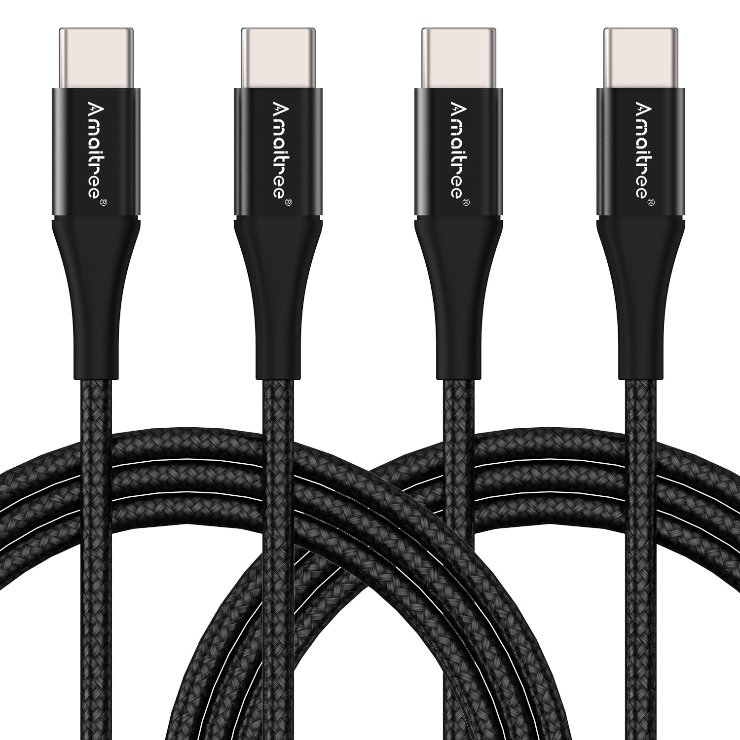 2-Pack 60W Fast Charging USB C to USB C Cable 4Ft - Durable Woven Braided Cord for iPhone 16/15 Pro/Max, Samsung Galaxy S24/S23/S22, iPad Pro 2021/Air 4 - CarPlay & Home/Office Charging (Black)