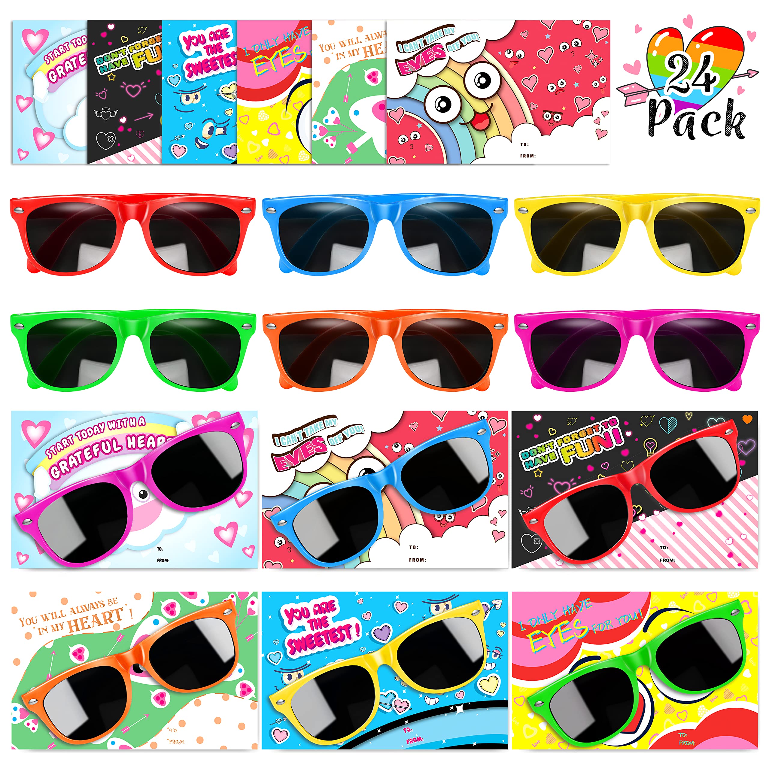 **GINMIC 24-Pack Kids Sunglasses Neon Party Favors with Cards - Fun Sunglasses for Boys & Girls - Perfect for Birthday Parties, Beach, Pool & Outdoor Activities**