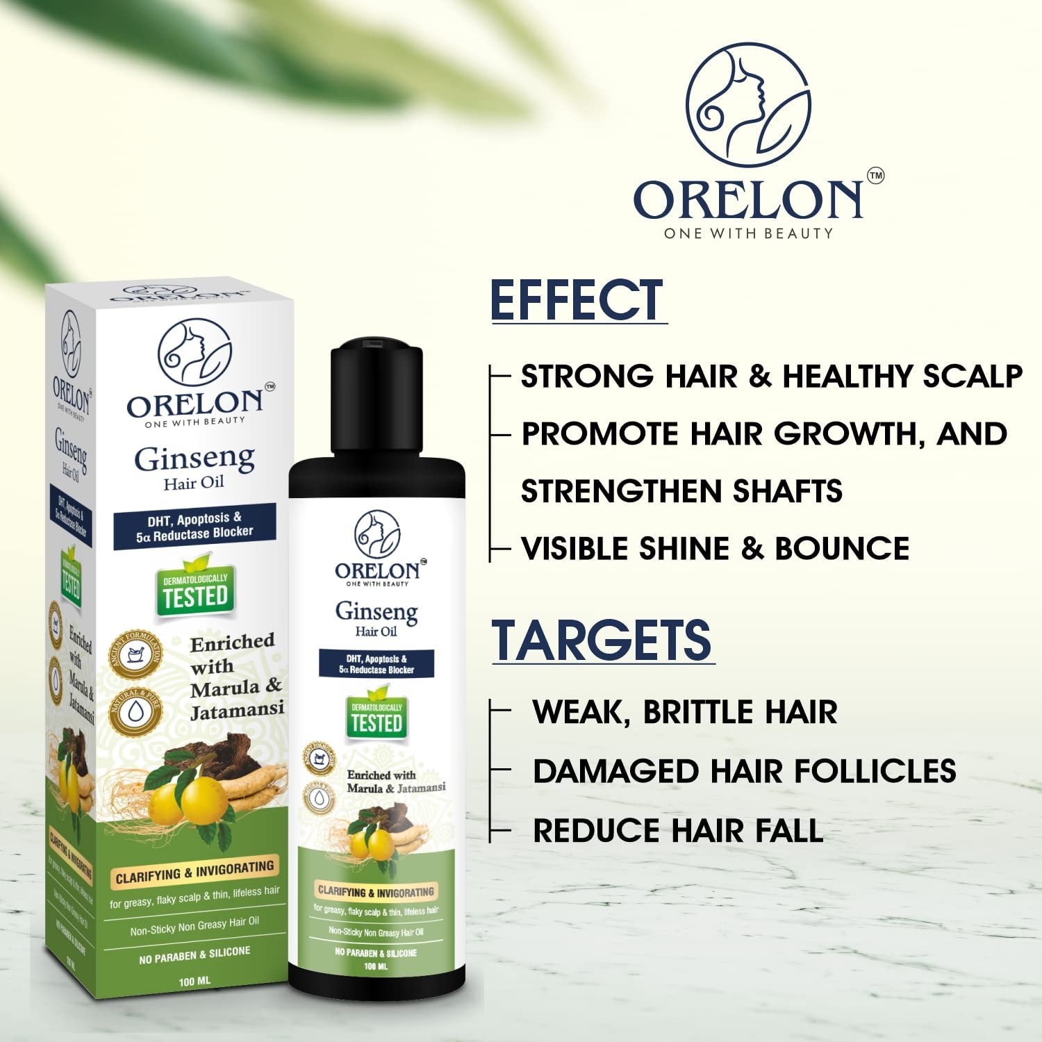 ORELON Ginseng Hair Oil for Hair Fall Control & Regrowth | Natural DHT Blocker with Rosemary & Bhringraj Oil | Promotes Thicker, Healthier Hair for Women & Men (100ml) | Perfect for Daily Scalp Massage & Hair Care Routine