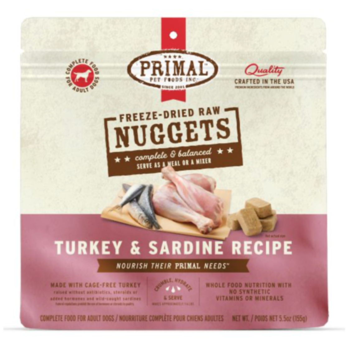 **Primal Freeze-Dried Turkey & Sardine Grain-Free Dog Food Nuggets – High-Protein, All-Natural for Puppies & Adult Dogs – Perfect for Training, Travel & Raw Feeding**