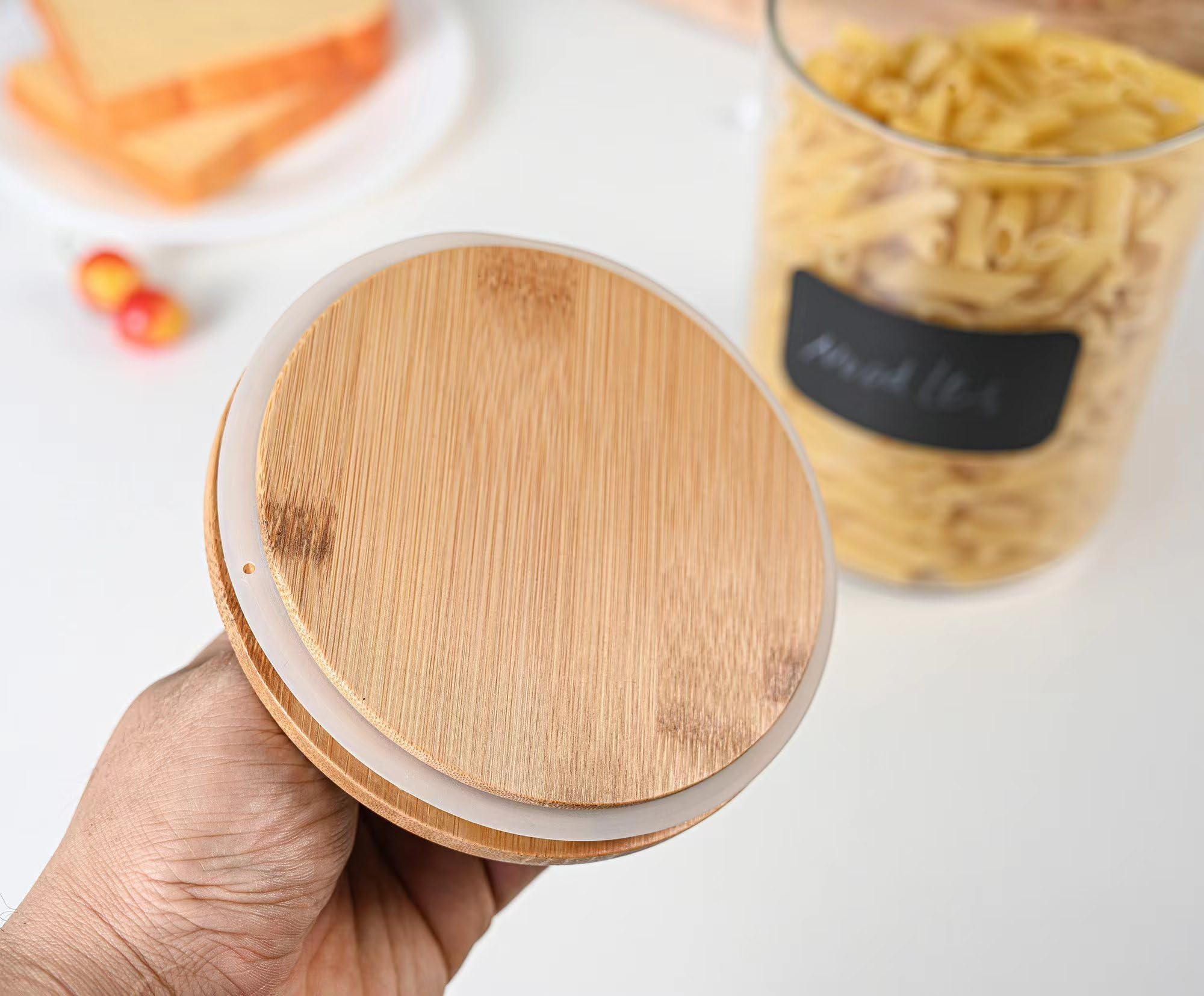 2-Pack 68oz Airtight Glass Canisters with Bamboo Lids - Food Storage Containers for Kitchen Pantry, Flour, Pasta, Coffee, Candy & Pods | Includes Chalk Marker & Labels | Perfect for Countertop Organization & Bulk Food Storage