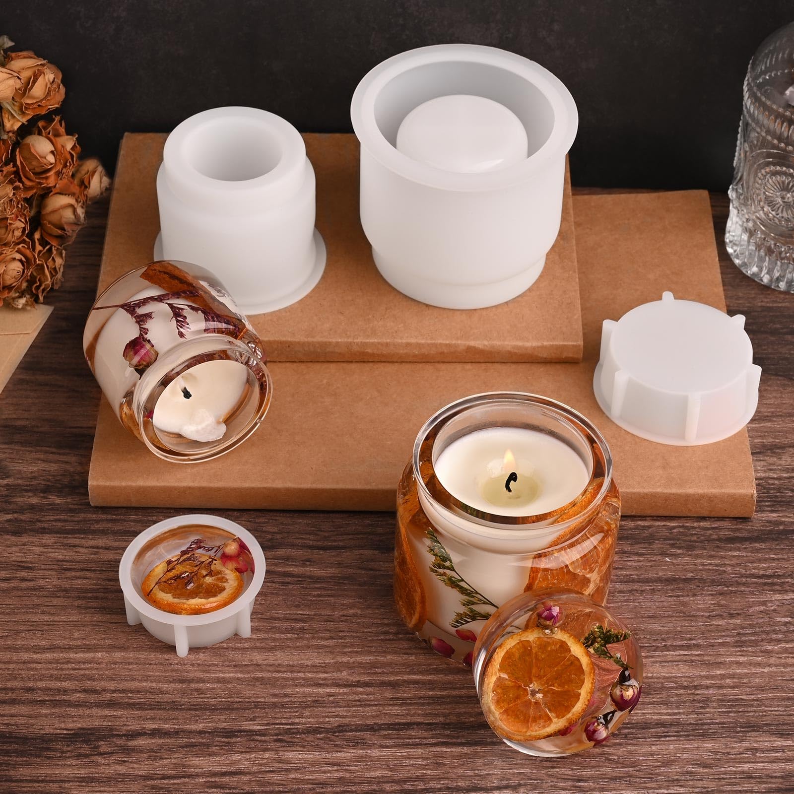 Silicone Jar Molds with Lids - 2 Sets of Different Sizes for DIY Resin Casting, Candle Making & Jewelry Storage Box - Epoxy Resin Craft Molds for Unique Gifts & Home Decor Projects