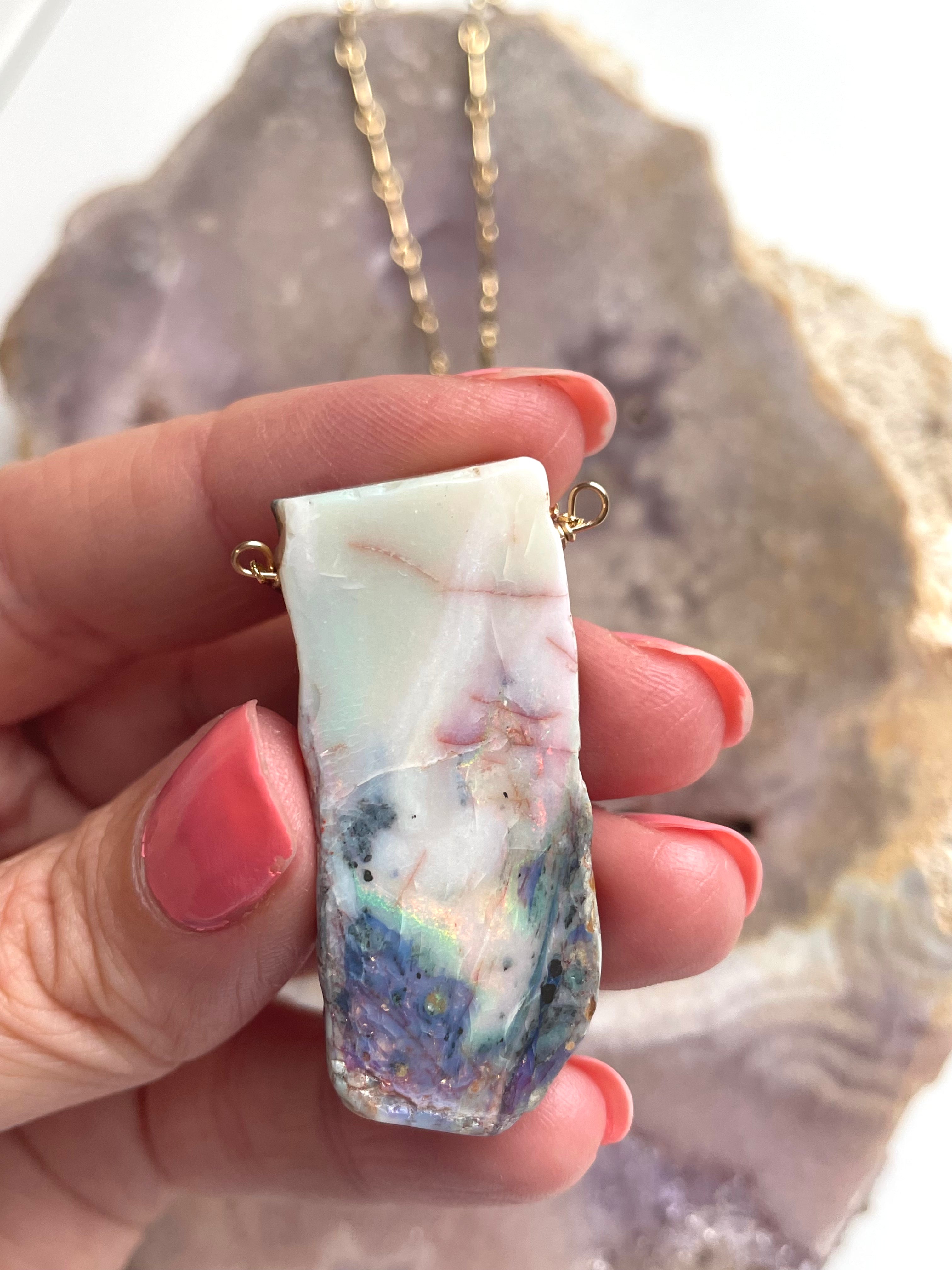 Stunning Large Raw Australian Opal Statement Necklace - 14kt Gold Filled Handmade Jewelry for Women | Perfect for Weddings, Parties & Special Occasions