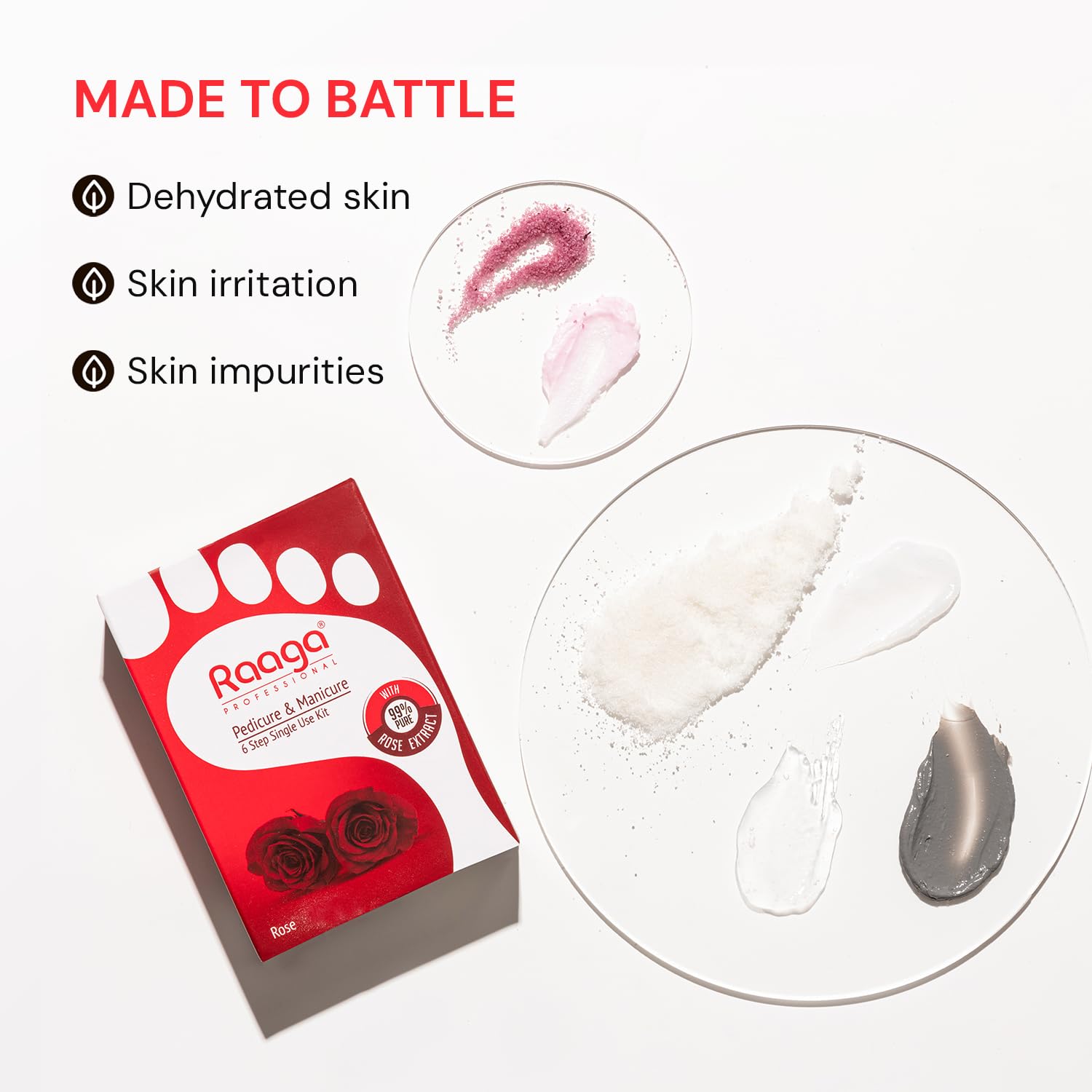 Raaga Professional Rose Pedicure & Manicure Kit - 99% Pure Rose Extract for Soft Hands & Feet - 6 Step Single Use Foot Scraper with 6 Sachets (63g) - Perfect for Spa Day, At-Home Nail Care & Relaxation