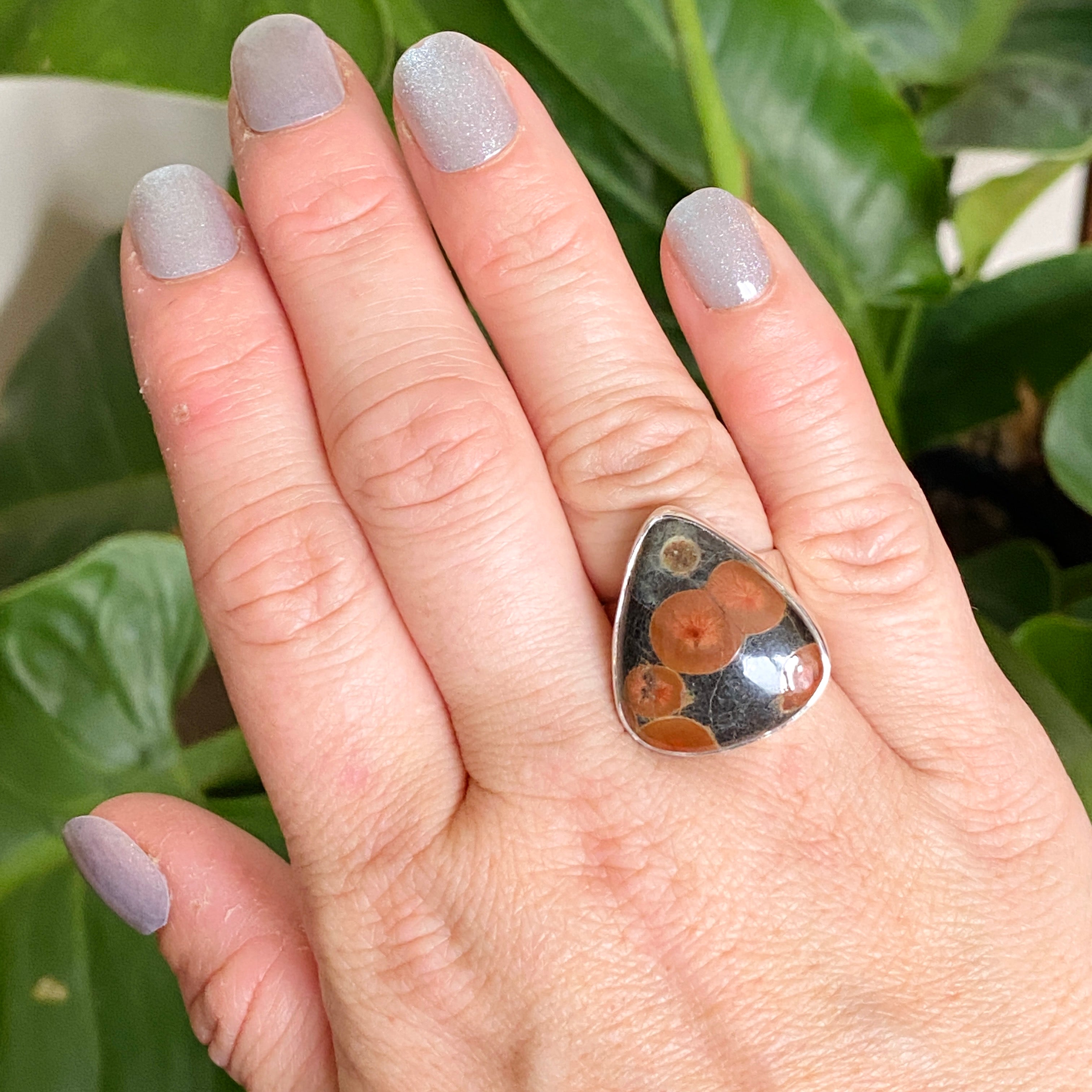 Natural Peanut Obsidian Perlite Teardrop Cabochon Ring - Size 7 - KRGJ3348 - Perfect for Boho Jewelry, Healing Crystal Collection & Spiritual Gift Giving
