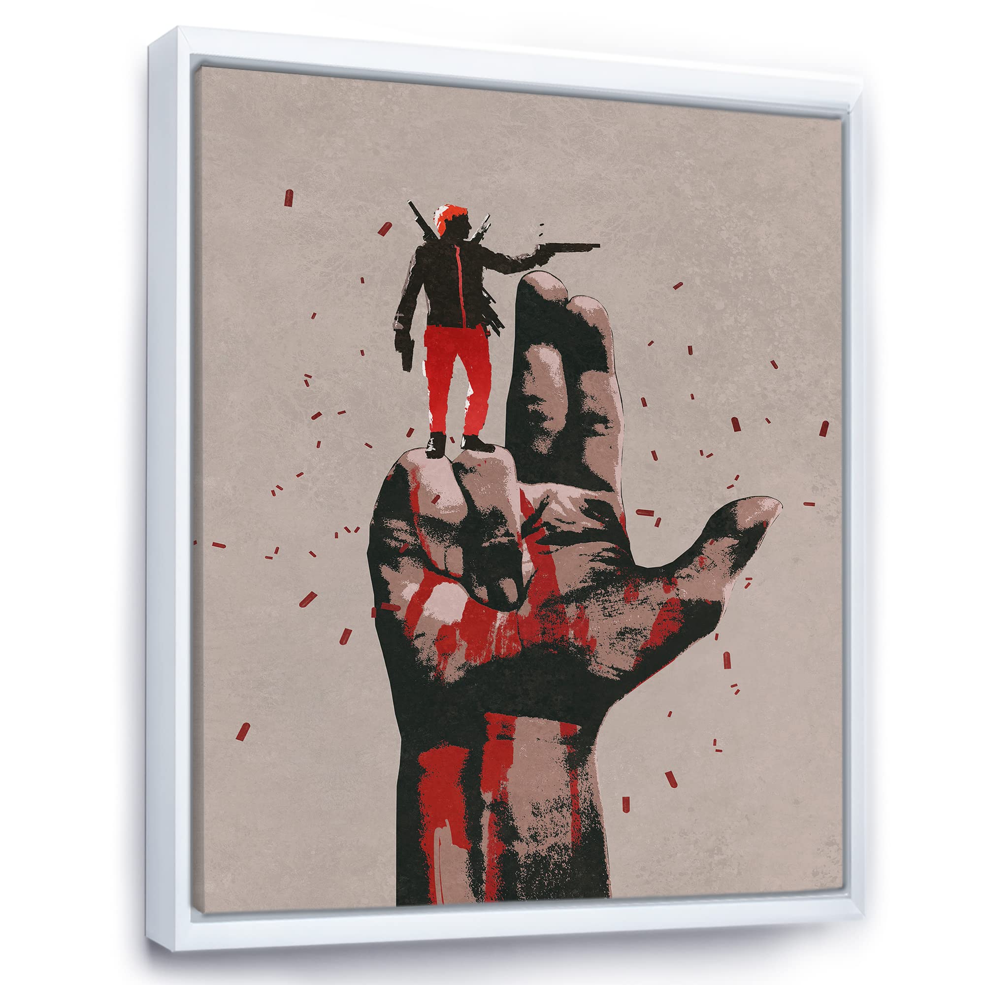 Modern Framed Canvas Wall Art Print - Gun Sign With Man Shooting Gun - Perfect for Man Cave, Hunting Lodge & Western Home Decor