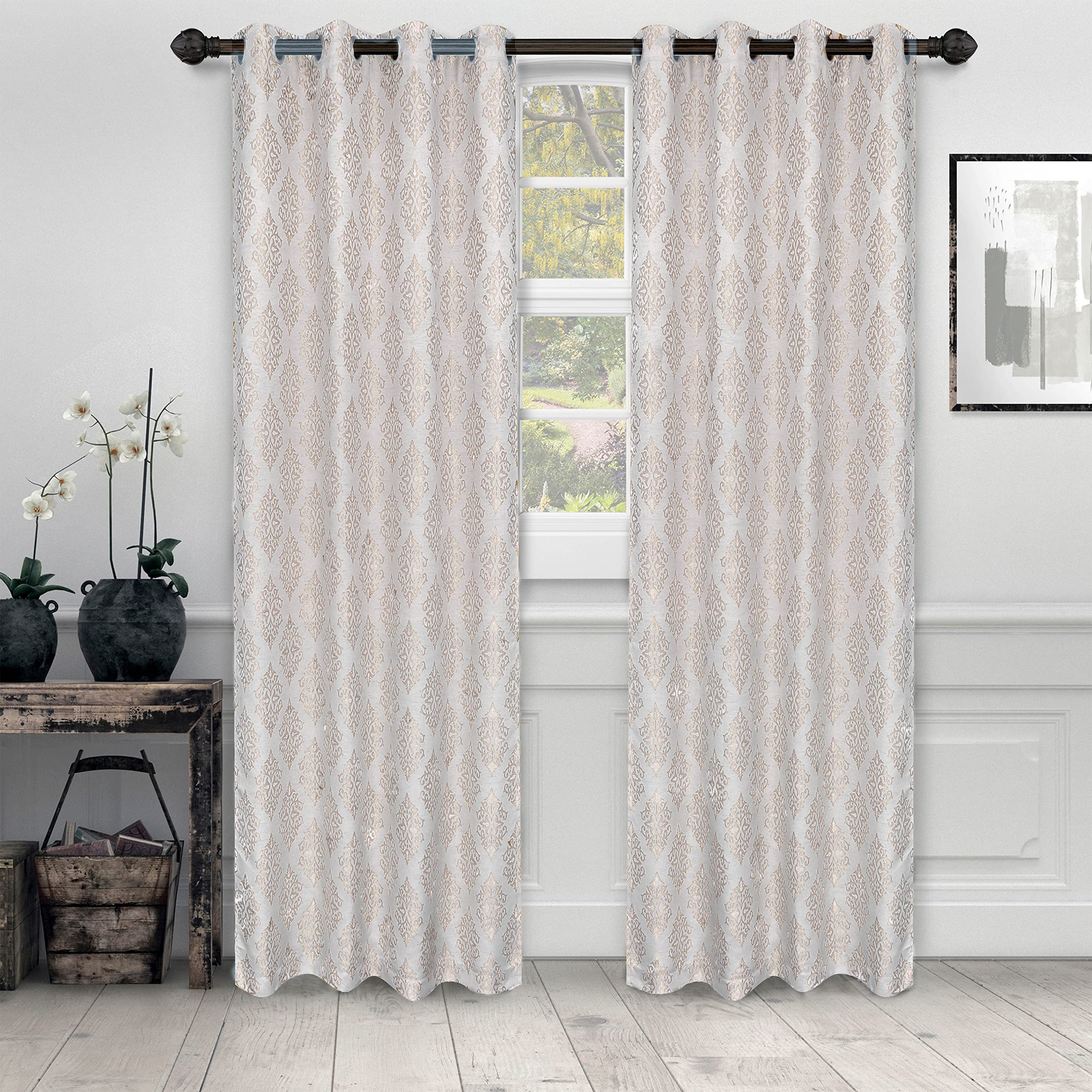 BNM Jacquard Embroidered Damask Curtains - Set of 2, 52