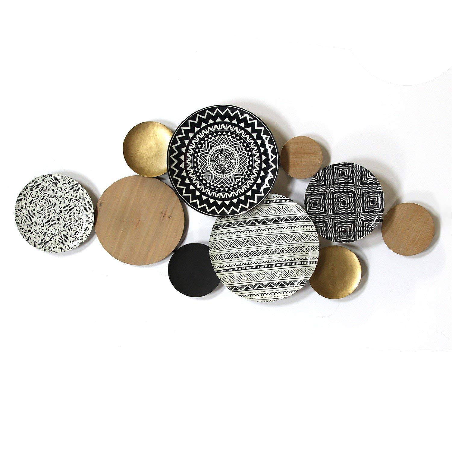 Boho Medley Metal and Wood Plates Wall Decor - Handcrafted Bohemian Home Art for Living Room, Bedroom & Dining Room