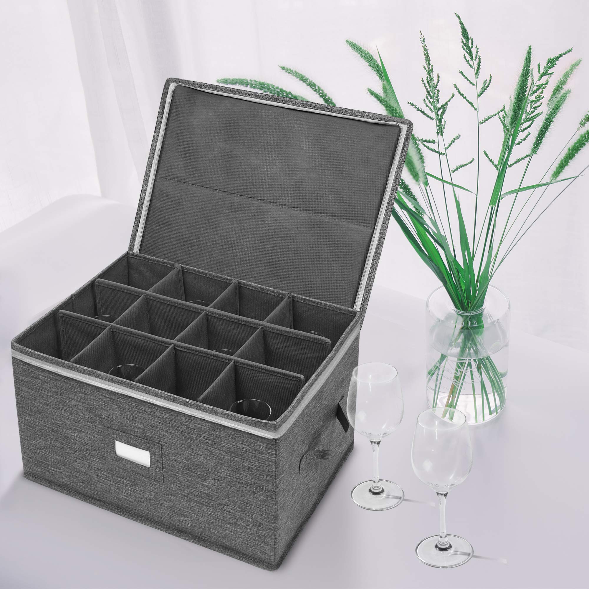 Stackable China Storage Containers 17x13x6 Inches - Stemware & Wine Glass Storage Cases (2 Pack) - Perfect for Kitchen Organization, Dishware Protection, and Safe Glassware Transport