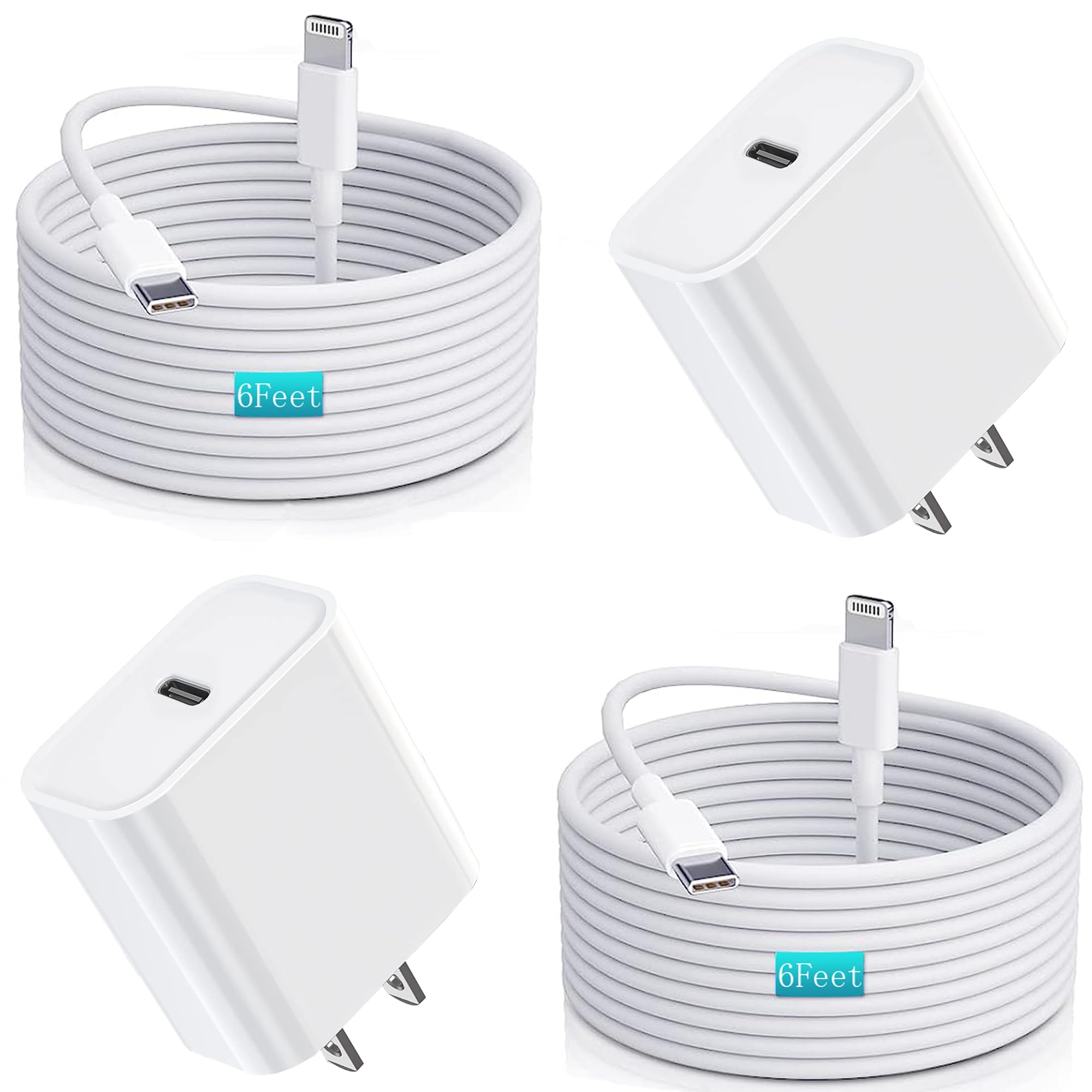 Fast Charging iPhone Charger 2-Pack - USB C Wall Adapter & 6FT USB C to Lightning Cable - Compatible with iPhone 14 Pro Max/14 Plus/13 Pro/12 Mini/11/XS/XR/X & iPad - Perfect for Home, Office & Travel Charging