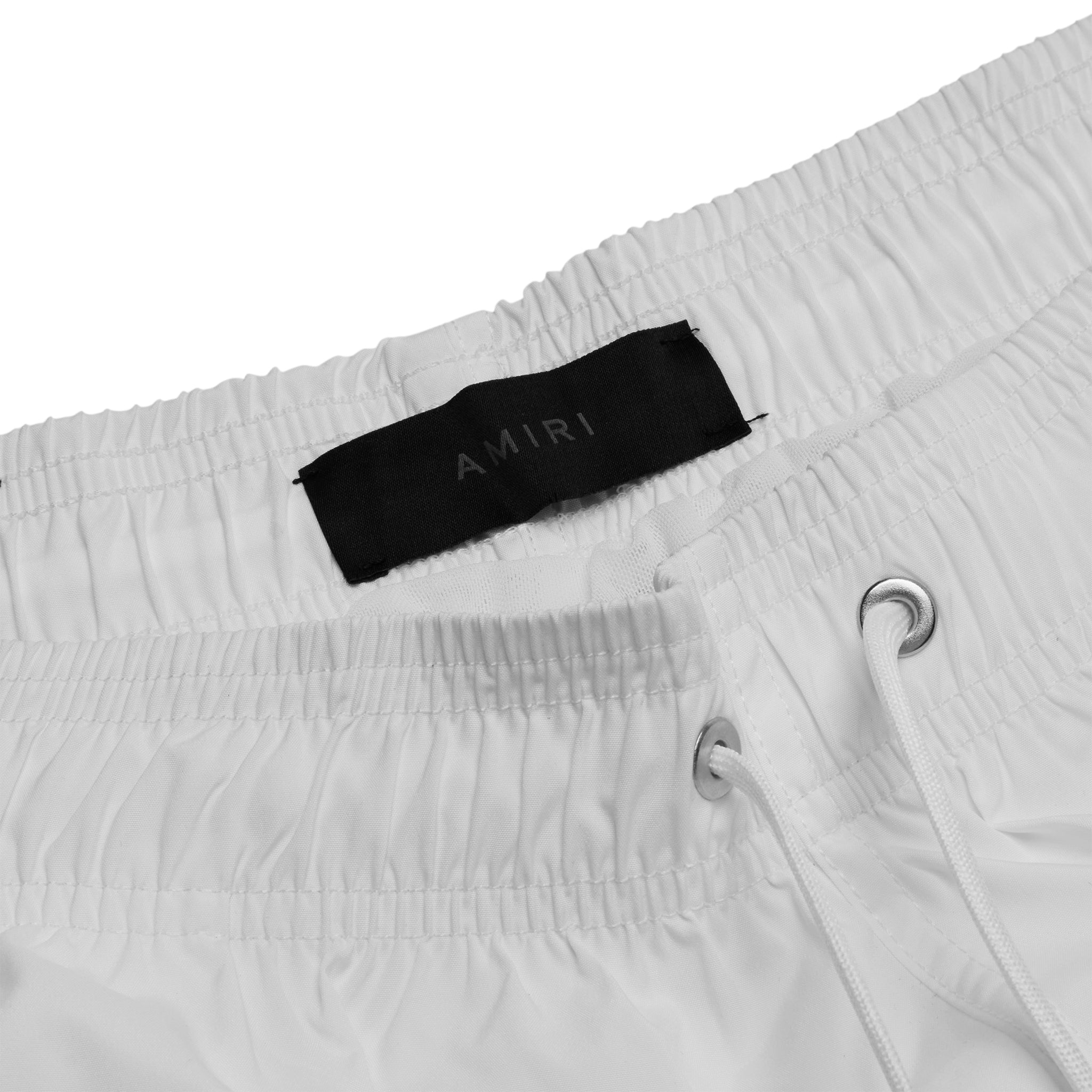 Amiri Men's Swim Shorts - White with Bar Logo - Quick-Dry Beach & Pool Swimwear for Summer Vacation