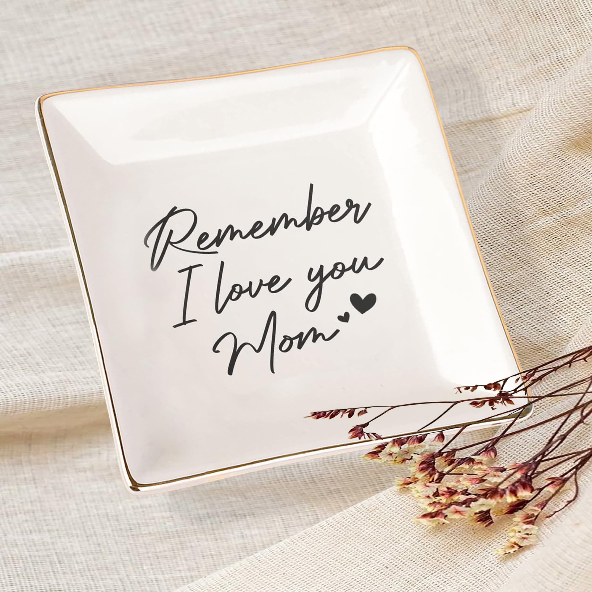 Remember I Love You Mom Ceramic Jewelry Tray - Heartfelt Birthday Gift for Mom from Daughter & Son | Mother's Day Present for Women | Perfect for Jewelry Storage, Vanity Decor & Keepsake Display