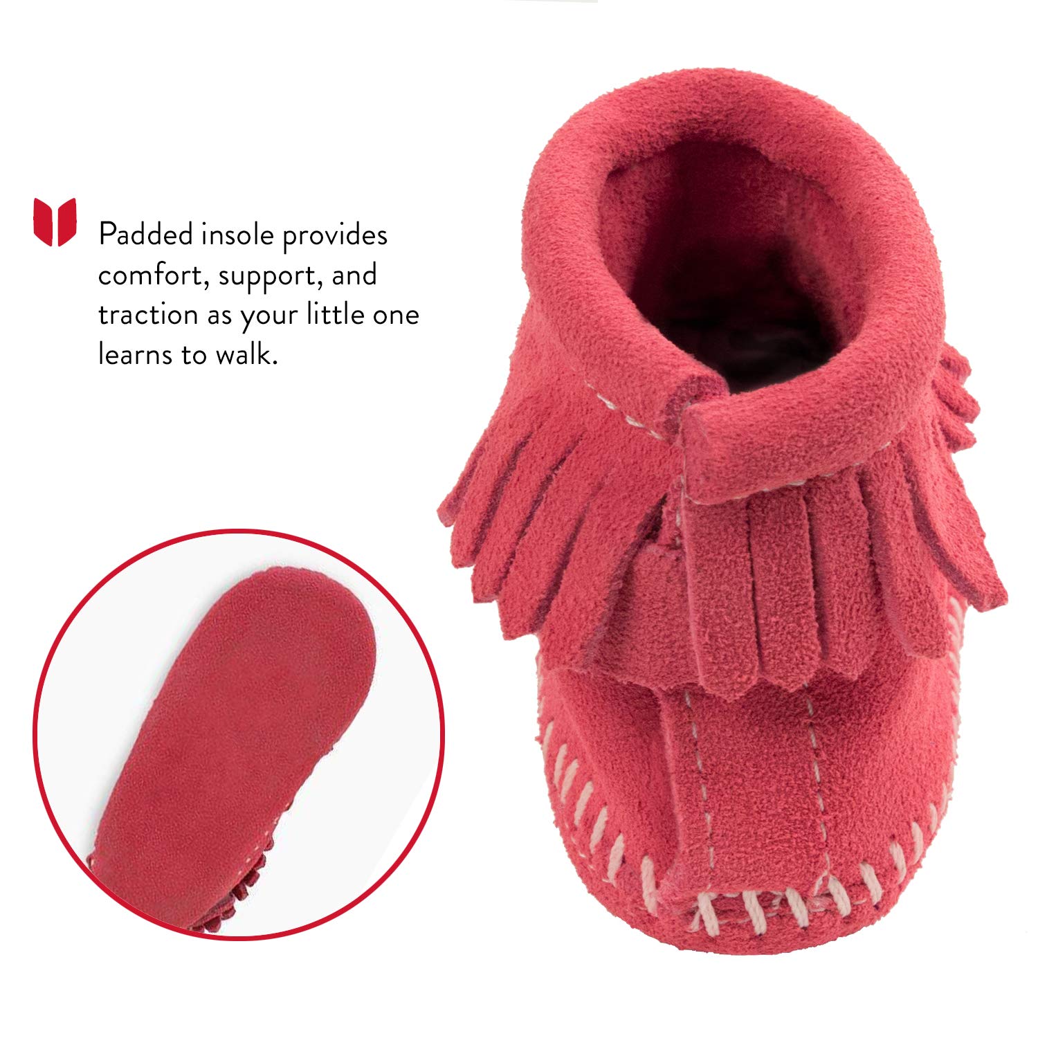 Minnetonka Velcro Back Flap Bootie - Soft Leather Moccasins for Toddlers & Kids | Comfortable Slip-On Shoes for Indoor & Outdoor Play