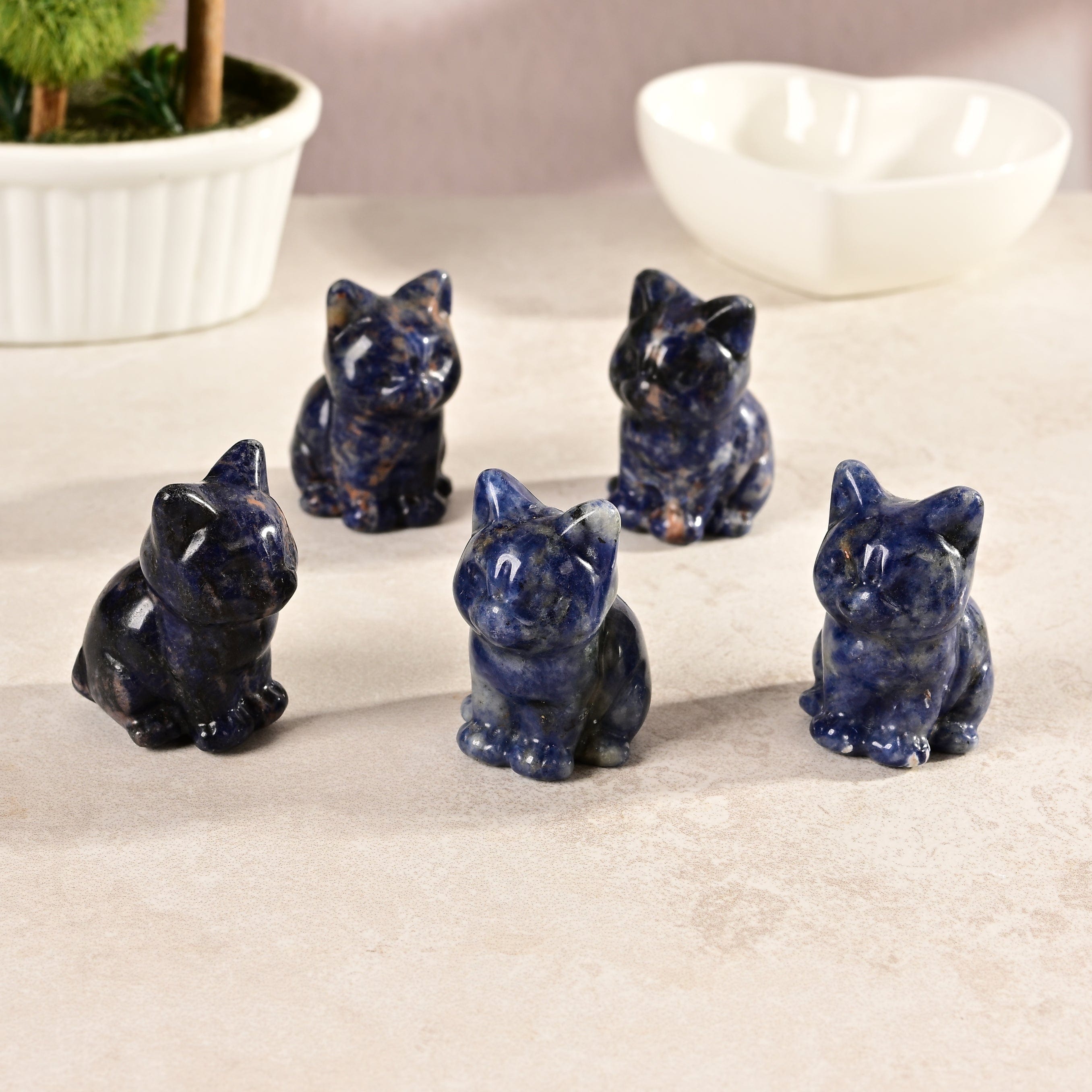 1.5 Inch Natural Sodalite Cat Gemstone Carving - Handcrafted Healing Crystal for Home Decor, Meditation & Spiritual Gifts