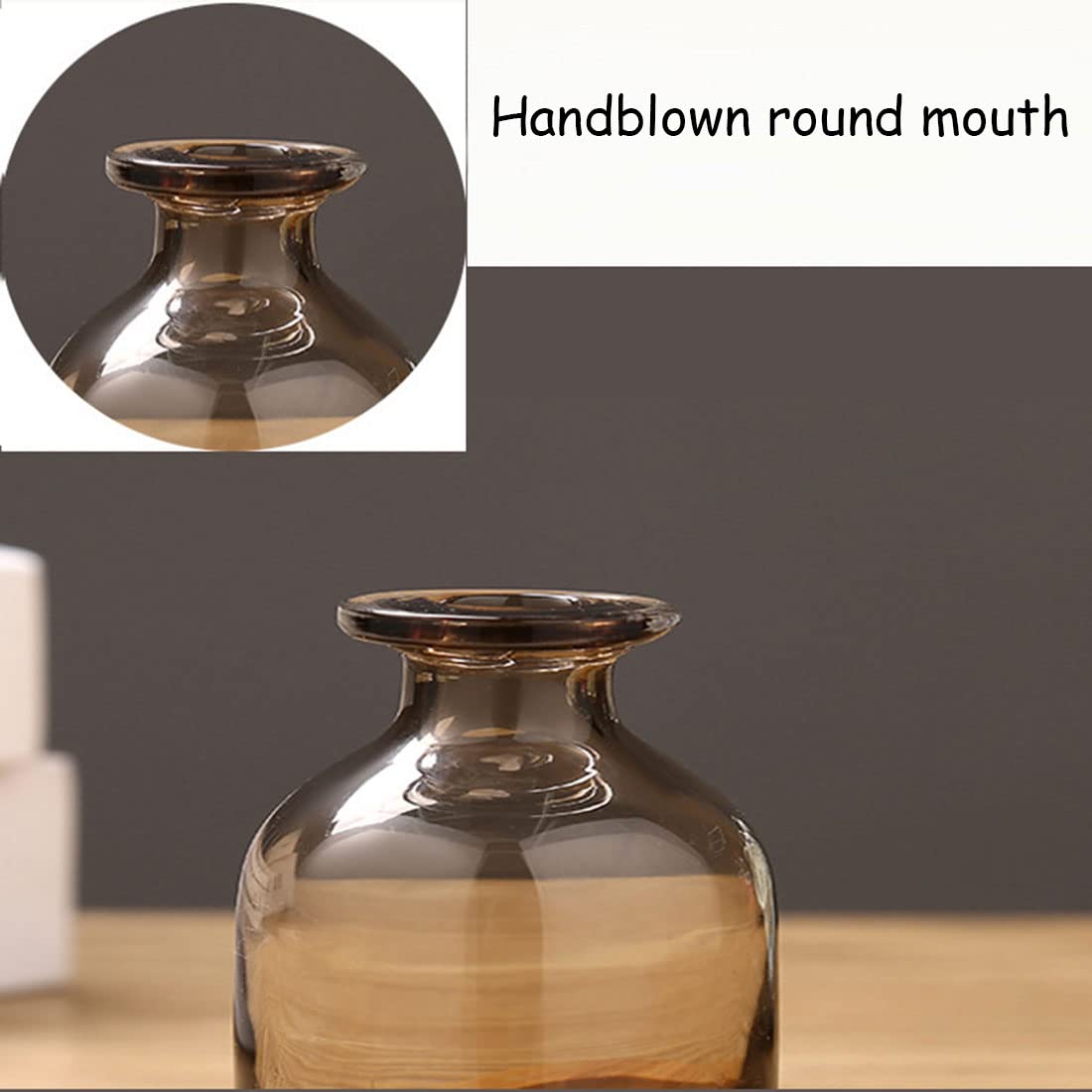 Amber Glass Bottle Vase - Handcrafted Decorative Vase for Home Decor, Farmhouse Style, Table Centerpiece - Perfect for Wedding, Dining Table, Living Room Decor