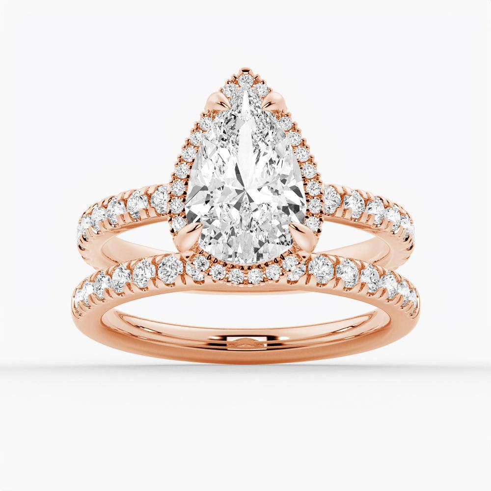 Half Eternity Pear Shaped Moissanite Halo Engagement Ring - Elegant Wedding Proposal Jewelry for Her | Perfect for Anniversaries, Valentine's Day & Special Occasions