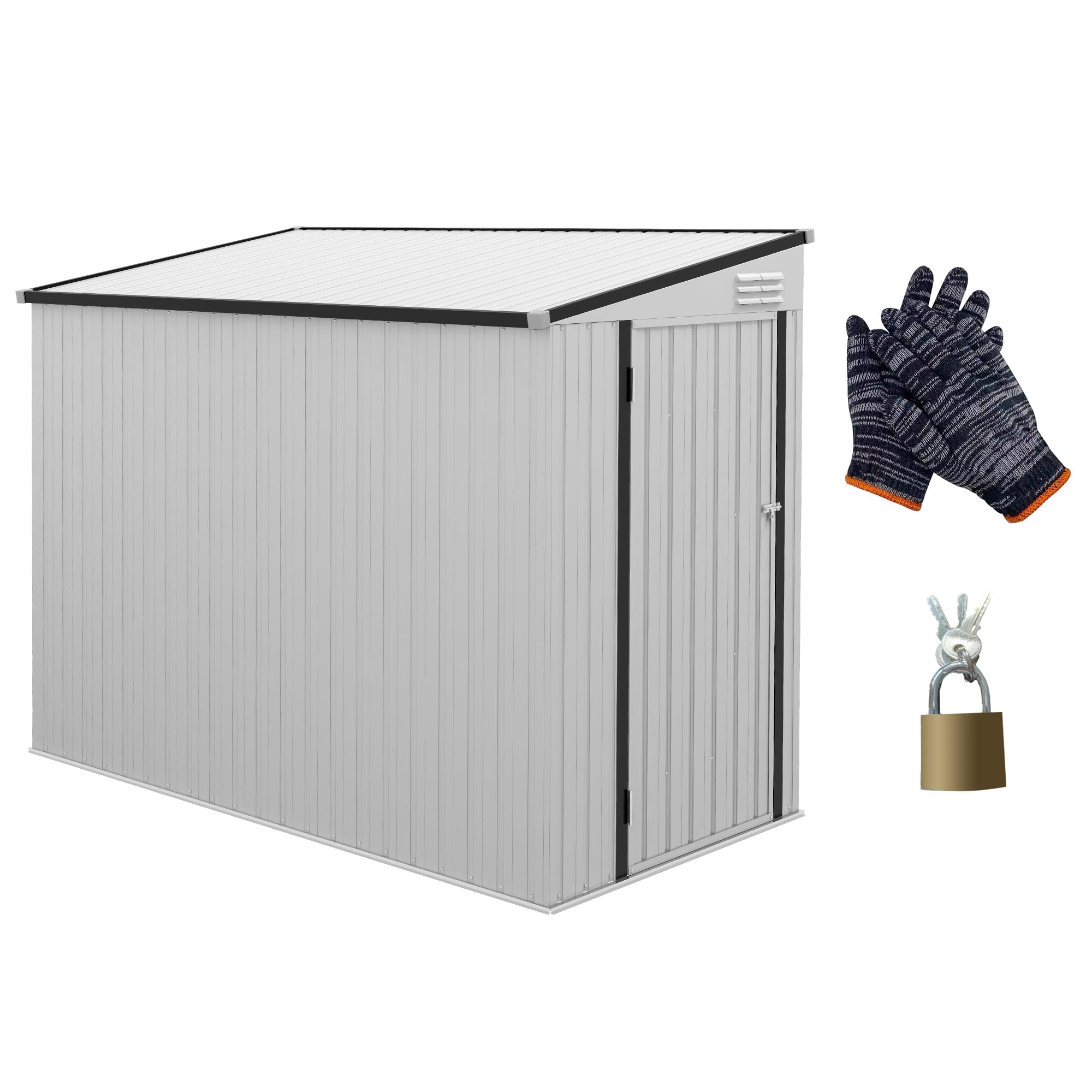 Outsunny 4' x 8' Metal Outdoor Storage Shed with Lockable Door & 2 Air Vents - Lean-to Garden Tool Shed for Backyard, Patio, Lawn - Perfect for Storing Lawn Mowers, Bikes & Seasonal Items (White)