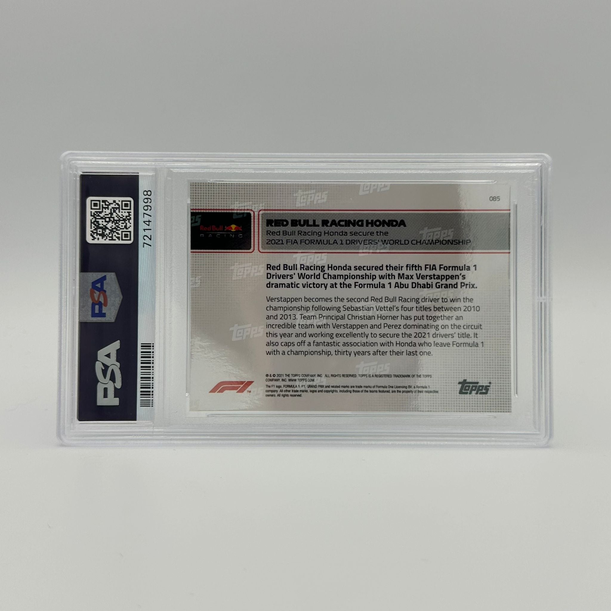 PSA 9 48/99 Red Bull Racing Honda F1 2021 Drivers' World Championship #85 - Rare Collectible Trading Card for Motorsport Fans & Memorabilia Enthusiasts
