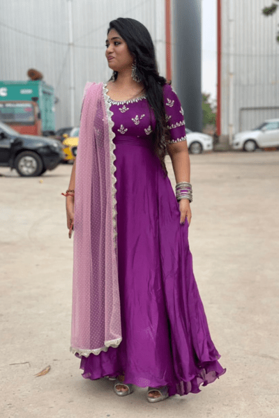 Elegant Purple Anarkali Dress for Women - Traditional Indian Kurti with Embroidery - Perfect for Weddings, Festivals & Special Occasions