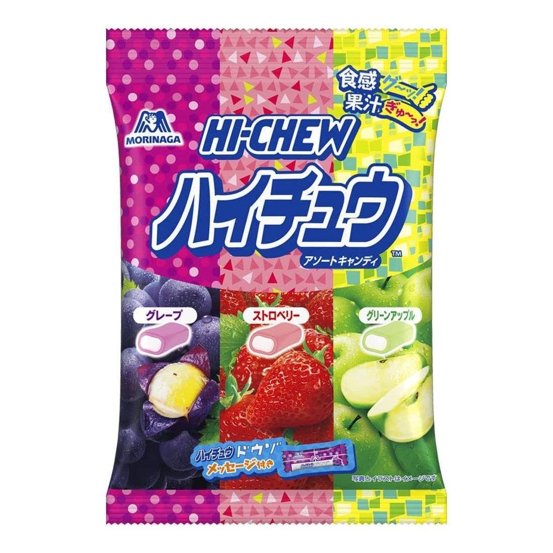 Morinaga Hi-Chew Japanese Soft Fruit Candy - Assorted 3 Flavors (Strawberry, Mango, Grape) 86g Pack - Chewy Snacks for Office, Travel & Party Favors