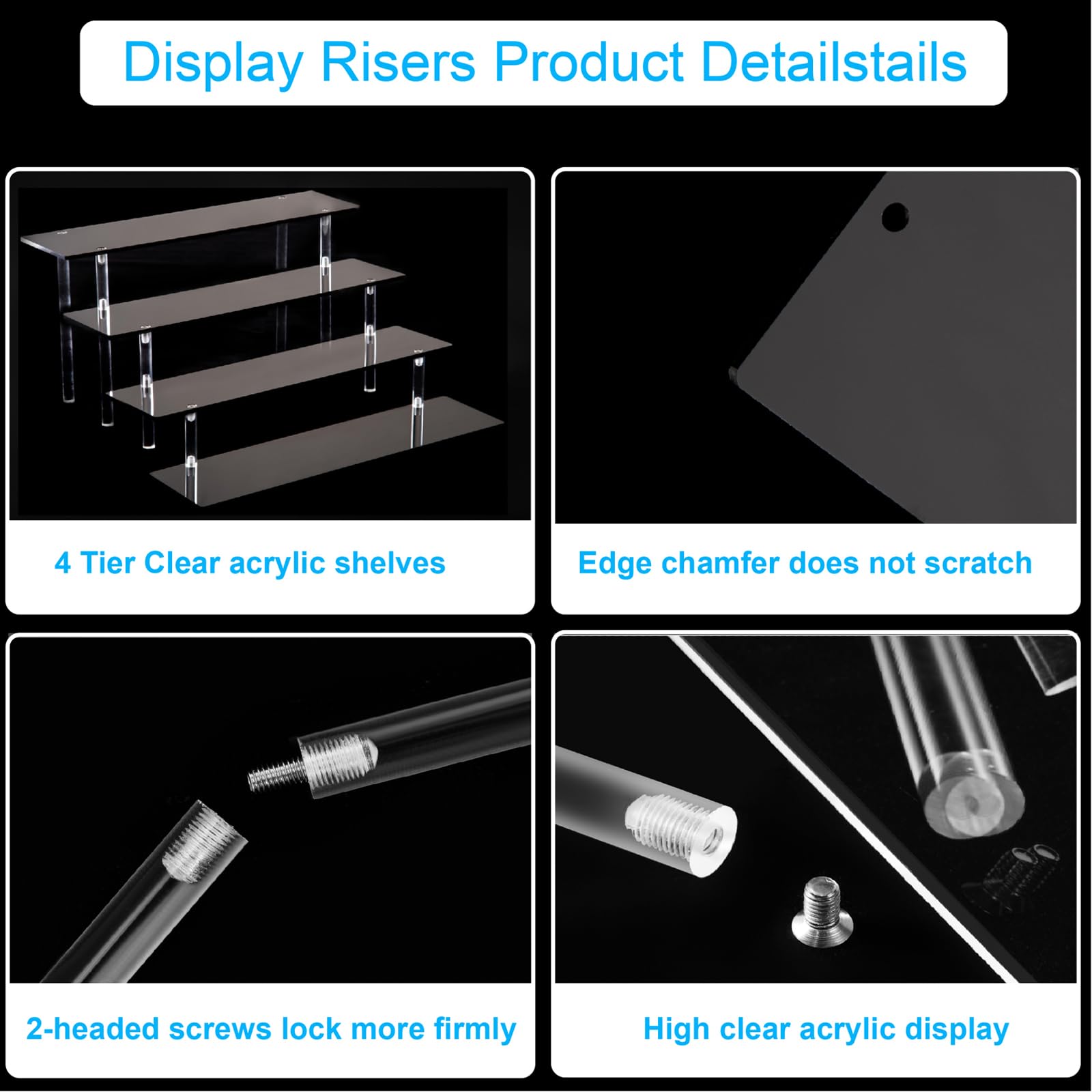 4 Tier Acrylic Perfume Organizer Stand - Black Display Riser for Perfumes, Funko POP Figures, Cupcakes & Desserts | Perfect for Party Decor, Bathroom Storage & Retail Showcase