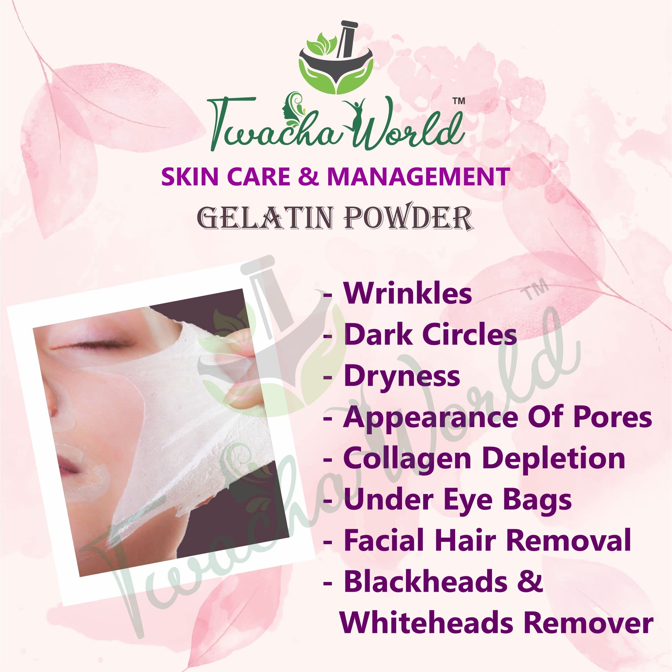 Twacha World Gelatin Powder for DIY Face Mask, Hair Removal & Peel Off Mask - 25g Skin Care Treatment for Glowing Skin & Smooth Hair at Home